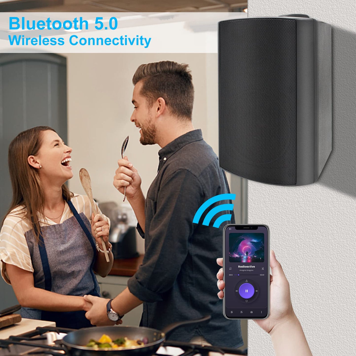 Herdio Bluetooth Bocinas para Exterior, 6,5 Pulgadas 400W Altavoces para Exteriores, Impermeable, Amplificador Superior, Amplia Cobertura De Sonido Estéreo, para Patio, Terraza, Patio Trasero (Negro)