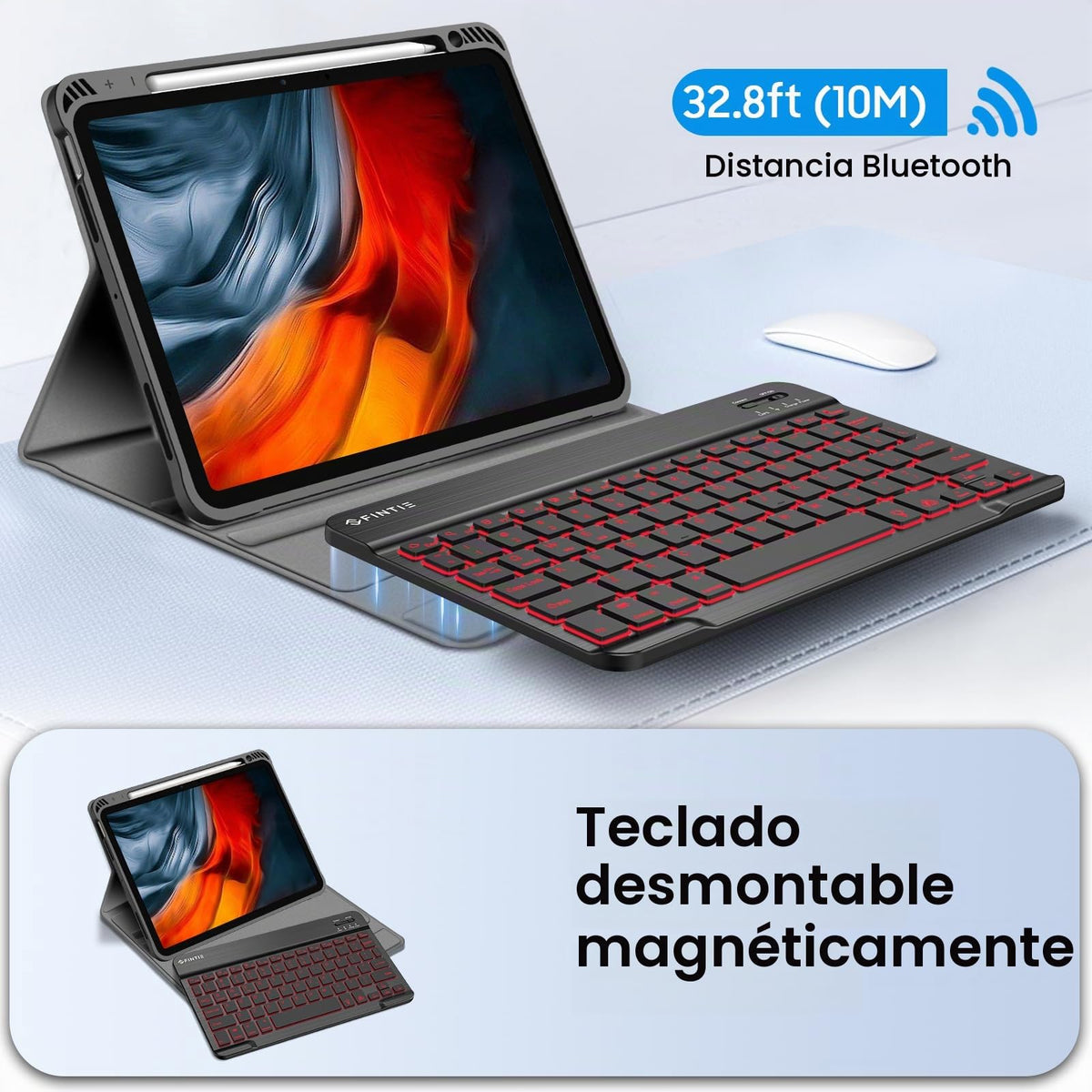 Funda con Teclado iPad Air Fintie Negro TPU Suave Desmontable Bluetooth