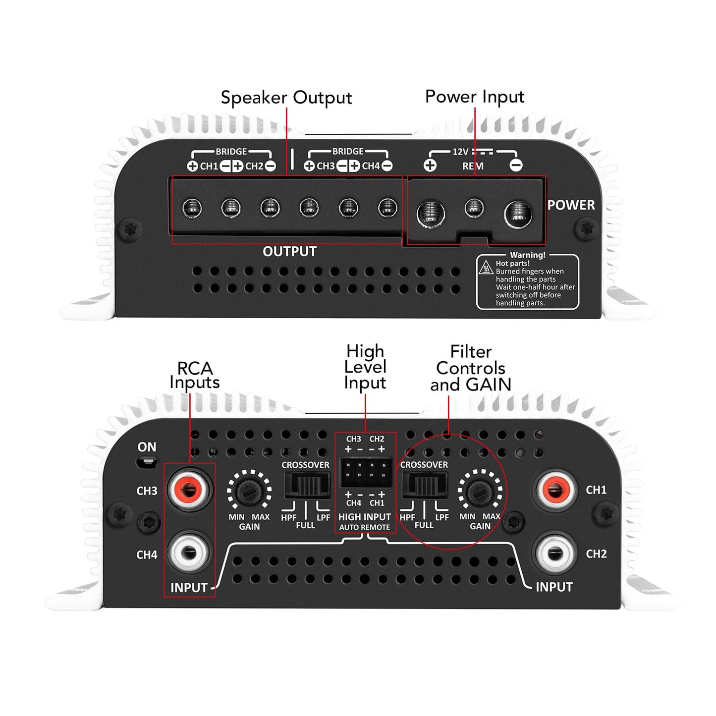 Amplificador de Audio para Auto Taramps TS 1200X4 Blanco Rango Completo clase D 1200 W RMS 4 Canales o 2 Puenteado