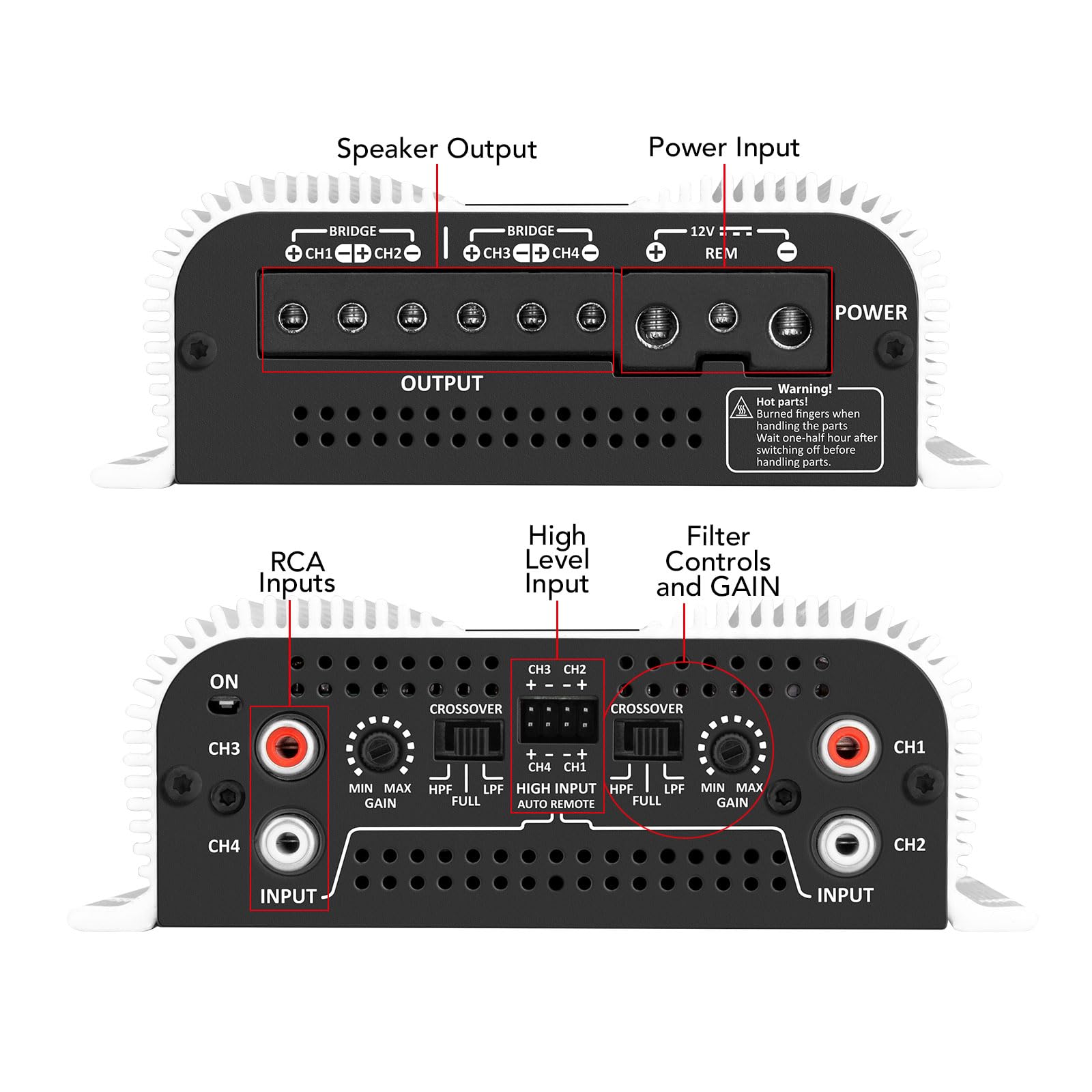 Amplificador de Audio para Auto Taramps TS 1200X4 Blanco Rango Completo clase D 1200 W RMS 4 Canales o 2 Puenteado