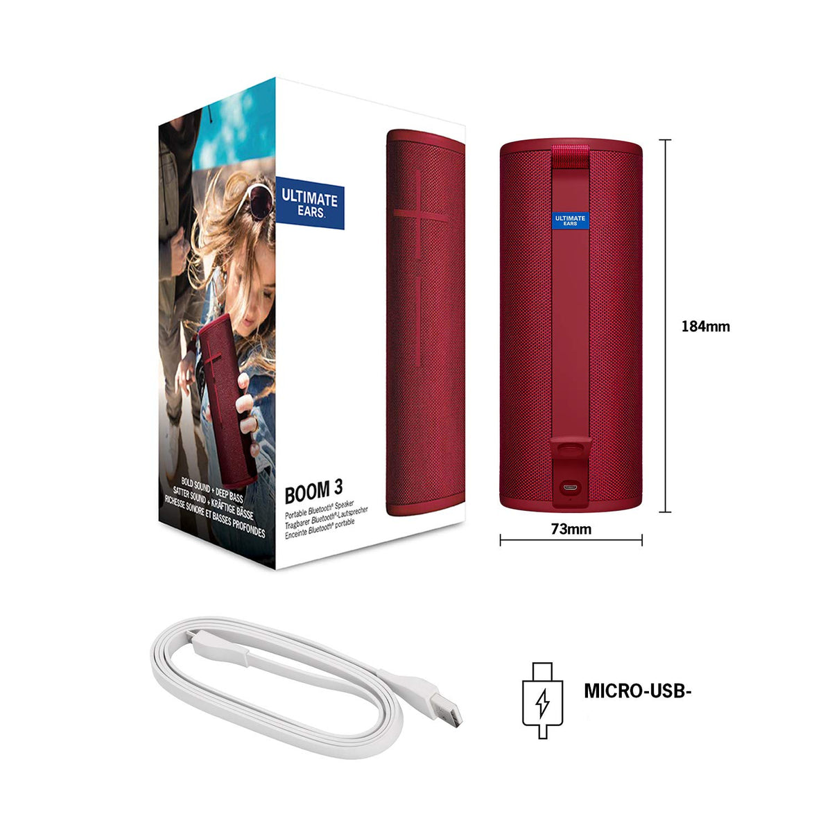 Bocina Portátil Bluetooth Ultimate Ears Boom 3 Roja Impermeable y Flotante con Graves Profundos