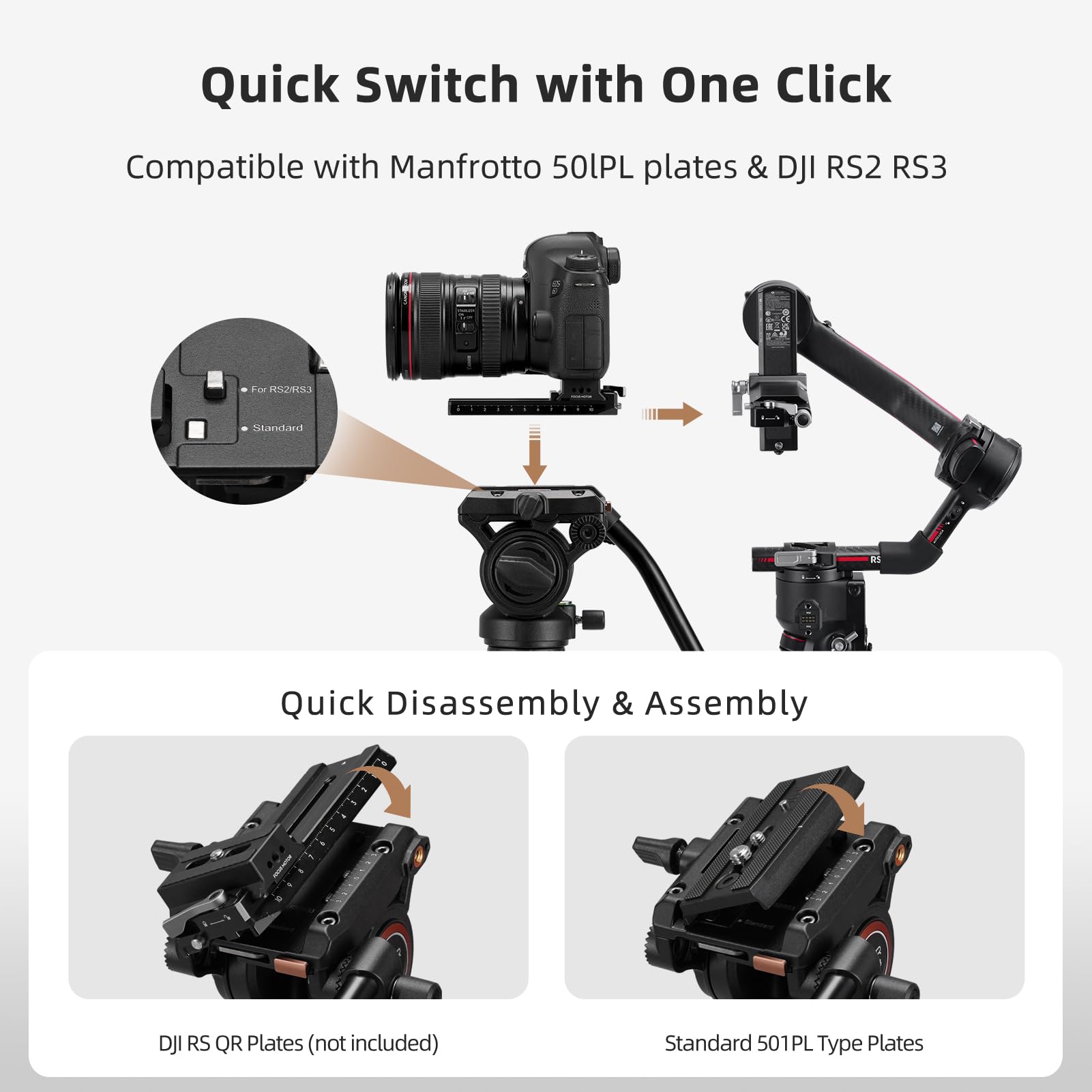 Cayer Trípode de Video de Aluminio de 191 cm Con Cabeza de Fluido y Monopié - Para Cámara DSLR, Capacidad de Carga de 6 kg - FP2450H6