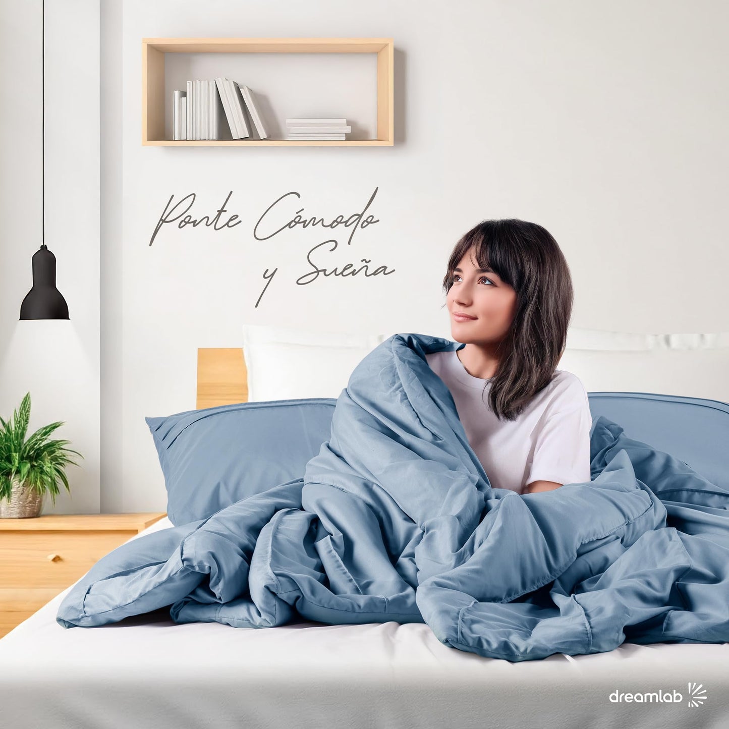 Dreamlab Juego Edredón Acolchado Reversible, Plisado, Ultra Suave, Hipoalergénico, Incluye 1 Funda de Almohada, Ideal para Todo el Año. Set 3 Pzas, Tamaño Individual 162x223cm, Azul Mezclilla