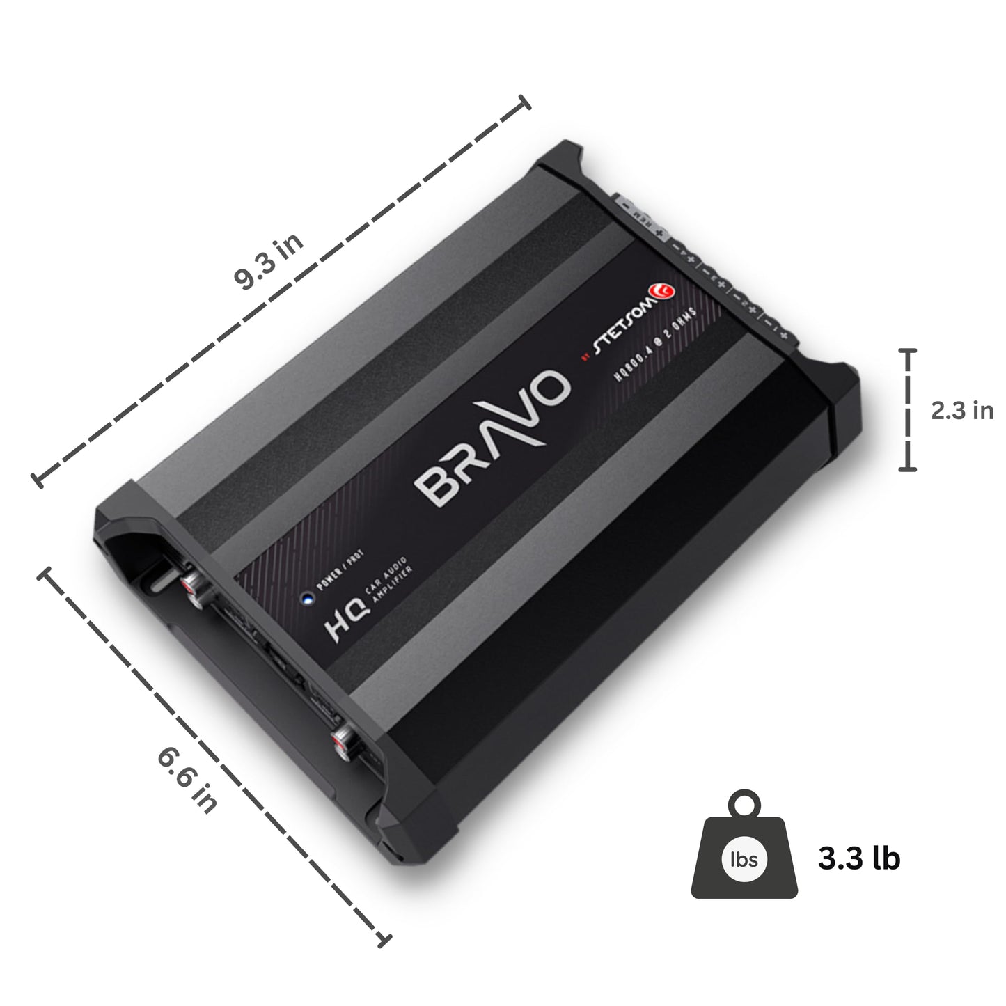 Amplificador Digital de Audio Stetsom Bravo HQ 800.4 Multicanal para Coche 2 Ohmios Estables 800 Vatios RMS
