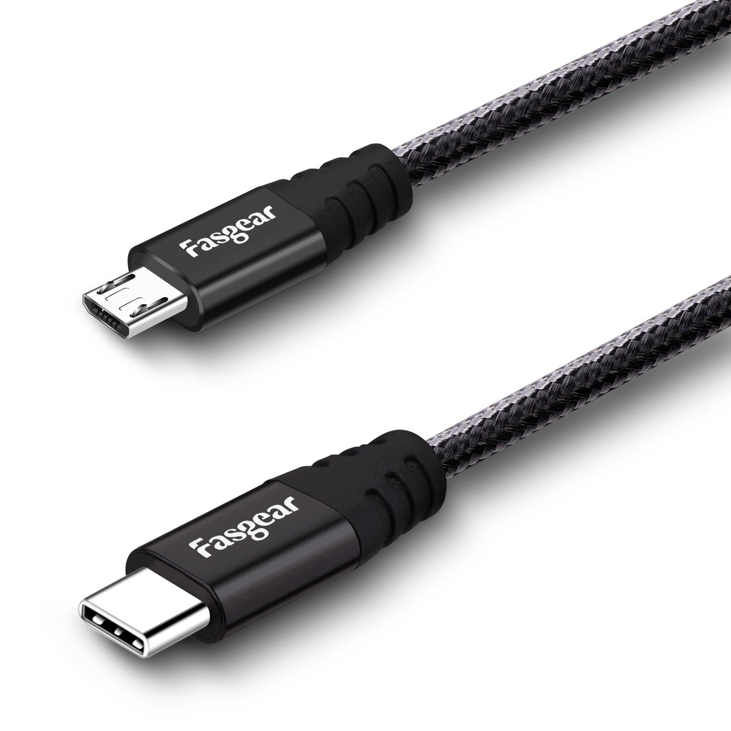 Cable USB C a Micro USB Fasgear en Negro de 30 cm con Nailon Trenzado