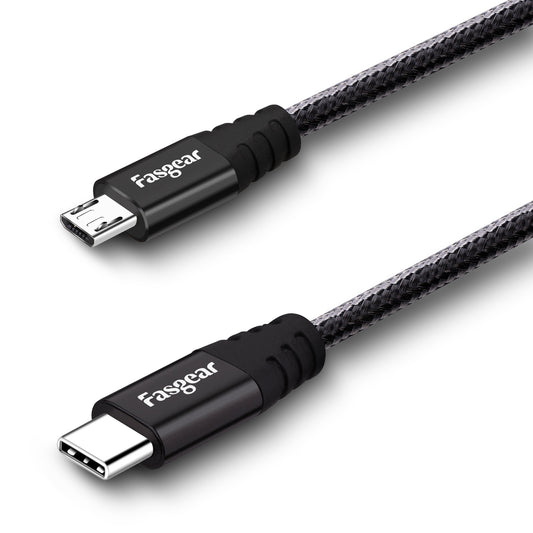 Cable USB C a Micro USB Fasgear en Negro de 30 cm con Nailon Trenzado