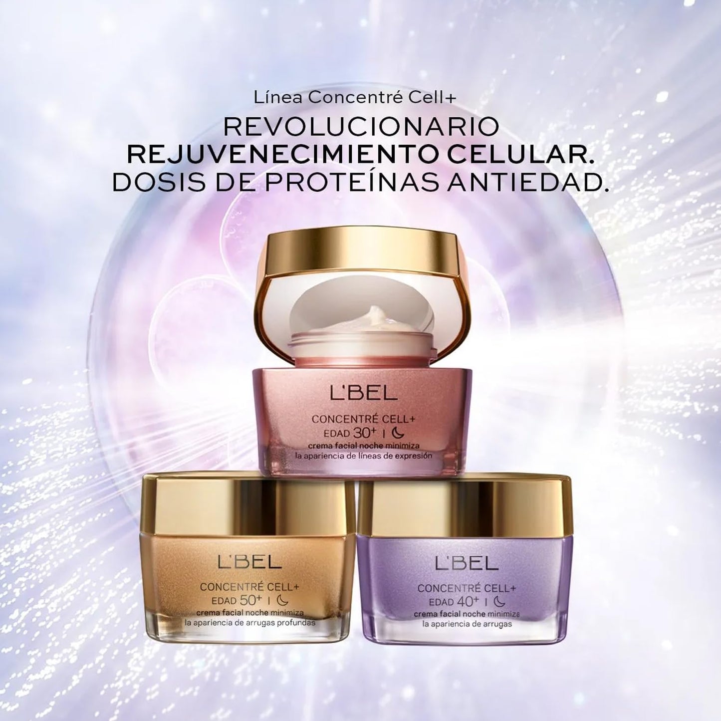 L'BEL - Concentré Cell + Día Crema para Rostro 50 g, Crema Facial Antiedad, Hidrata y Protege la Piel, Protección FPS 30, Reduce Líneas de Expresión y Arrugas, Tecnología de Acción Celular