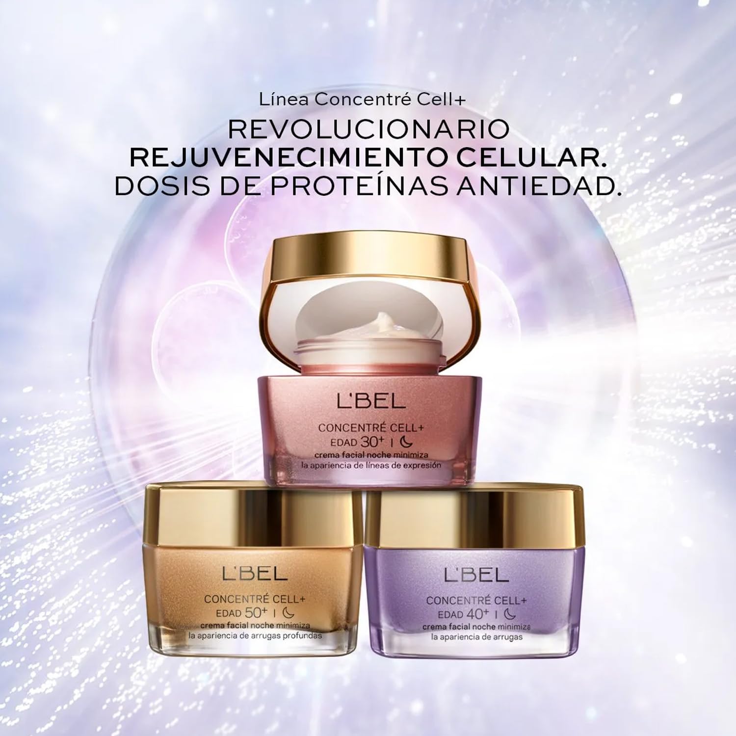 L'BEL - Concentré Cell + Día Crema para Rostro 50 g, Crema Facial Antiedad, Hidrata y Protege la Piel, Protección FPS 30, Reduce Líneas de Expresión y Arrugas, Tecnología de Acción Celular