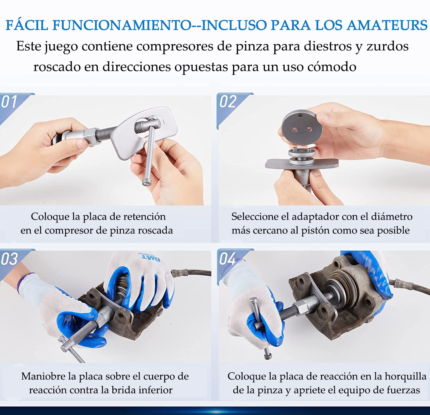 Juego de herramientas de compresor de pinza de pistón de freno de disco universal de 22 piezas, juego de herramientas de compresión de pinza de freno, compresor de pistón de freno automático, adecuado para la mayoría de los camiones de automóviles (caja d