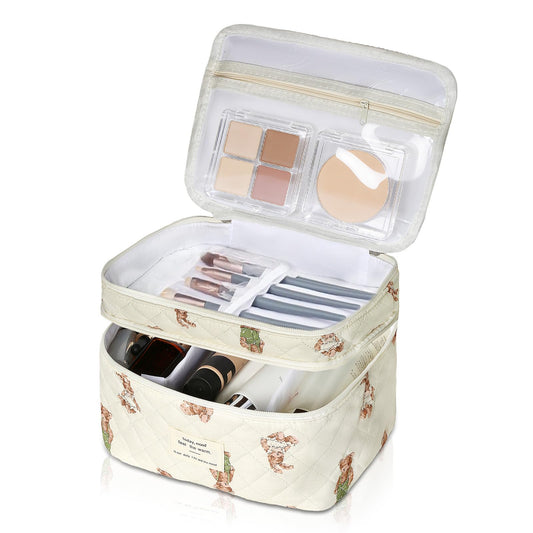 Bolsa de maquillaje, bolsa de cosméticos grande para mujeres y niñas, lindas bolsas de maquillaje acolchadas, bolsa de aseo estética de coquetas florales, bolsa organizadora de maquillaje de viaje