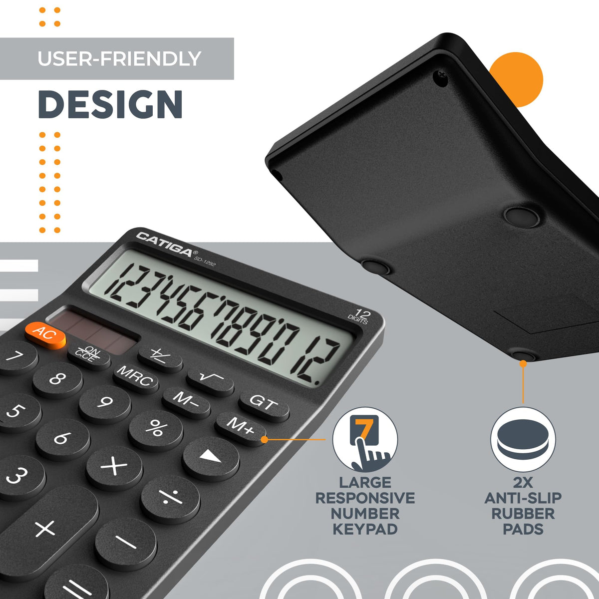 Calculadora Catiga LCD Grande 12 Dígitos Solar Batería para Oficina y Hogar