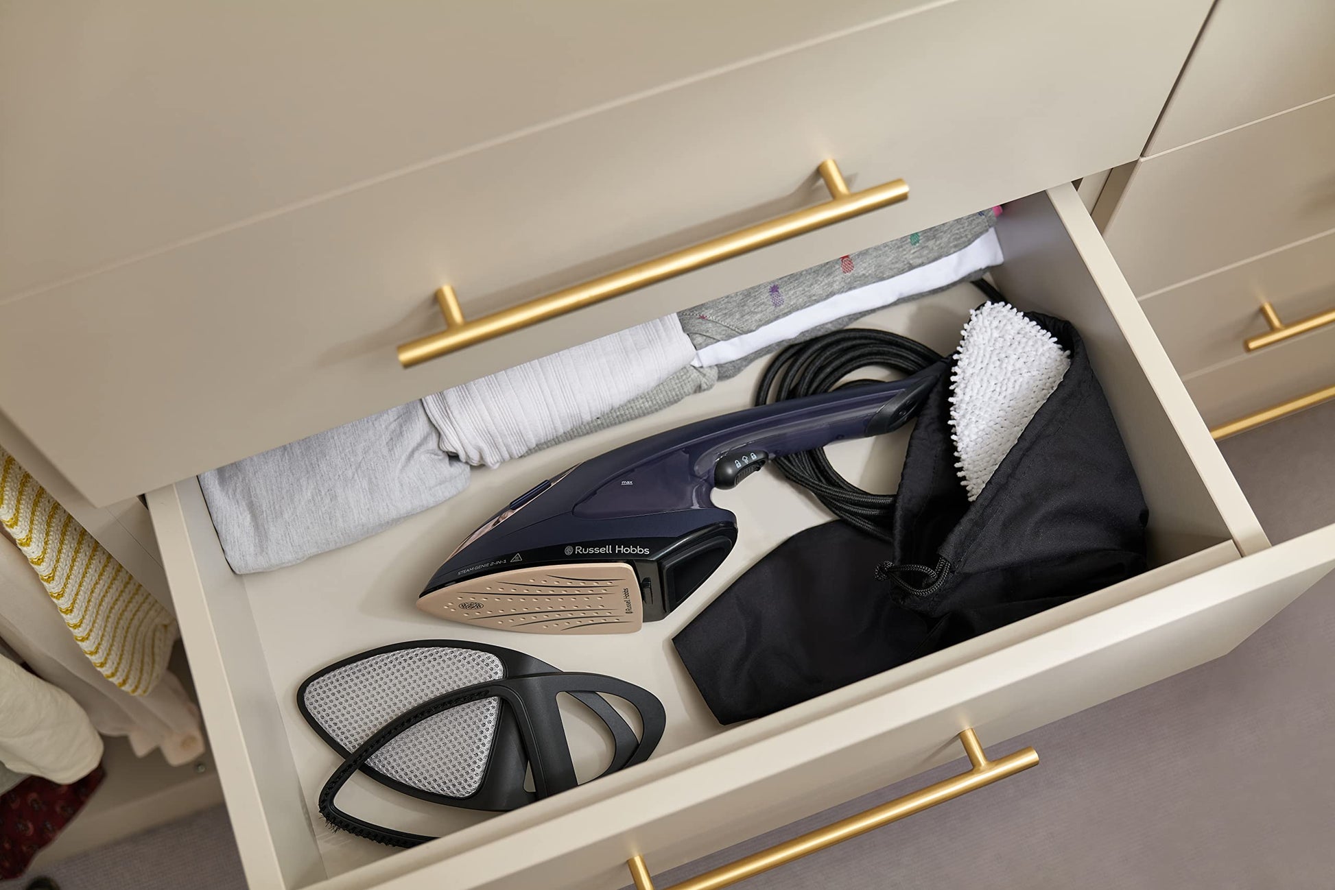 Plancha Russell Hobbs Multi Steam Genie Azul 2 en 1 Con Accesorios
