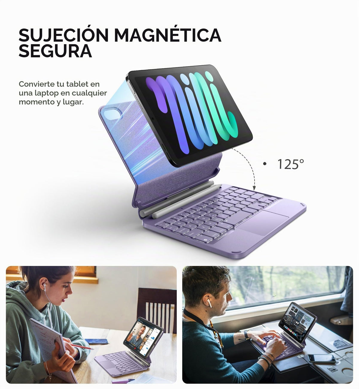 Funda Teclado Dexnor para iPad mini 7 A17 Pro Mini 6 Negro con Soporte Magnético Flotante y Trackpad