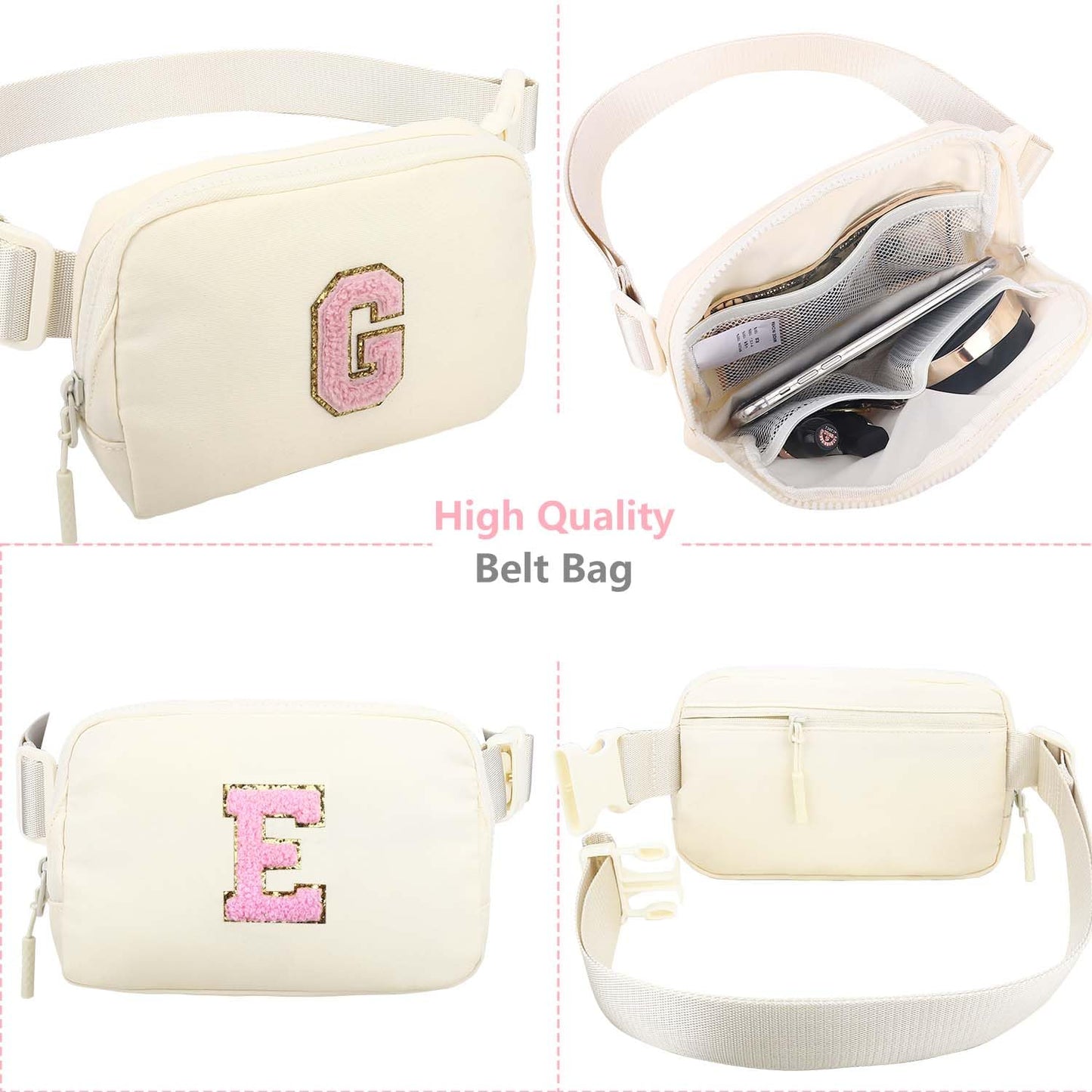 Kejea Riñonera Cruzada para Niñas y Mujeres, 8 a 12 Años, con Paquete de Cintura Pequeña, Beige, 8.26 x 1.9 x 5.1 Pulgadas, Resistente al Agua