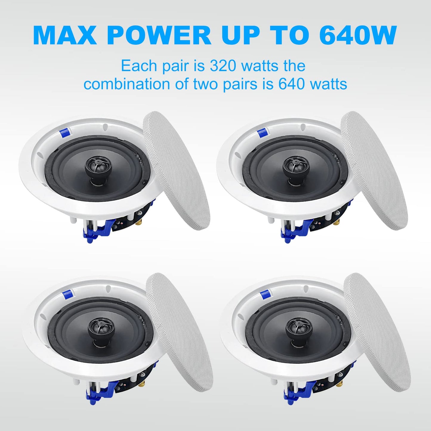 Herdio - Altavoces de techo de 6.5 pulgadas, 640 W, montaje empotrado de 2 vías, pasivos para oficina, cocina, sala de estar, baño (4 altavoces)