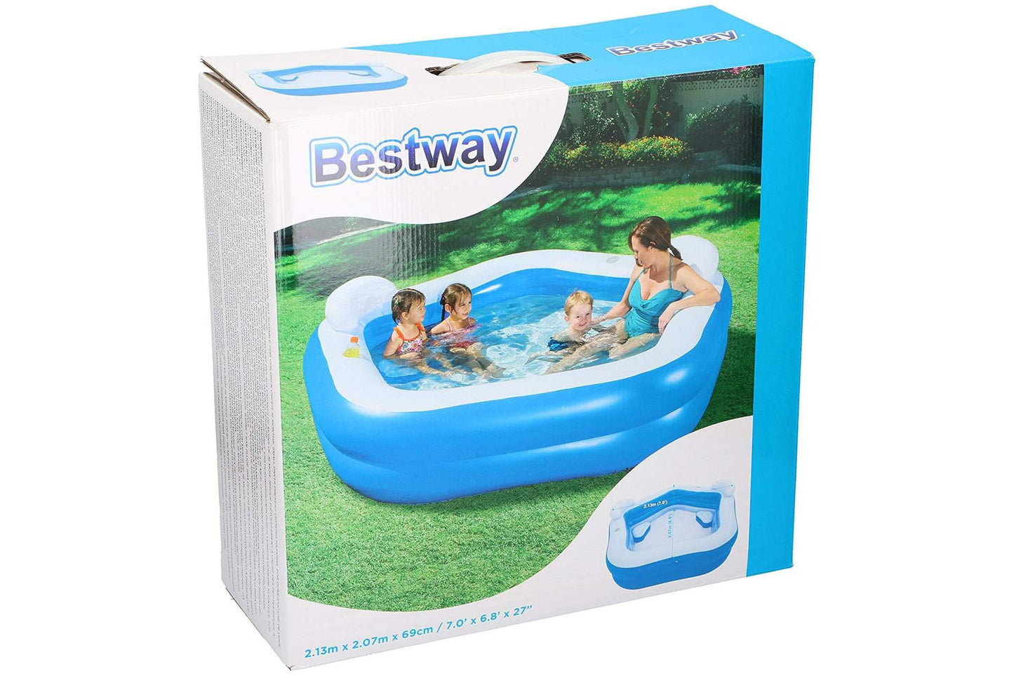 Alberca Familiar Lounge Piscina Inflable Bestway Azul Alberca Hinchable Pentagonal Alberca Azul con Blanco 2.13 mts
