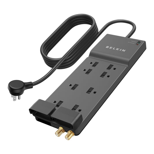 Belkin BE108230-12 Supresor de Picos, 8 Salidas, 3 Líneas de Protección CA, 3390J, Cable 3.6 metros, Gris
