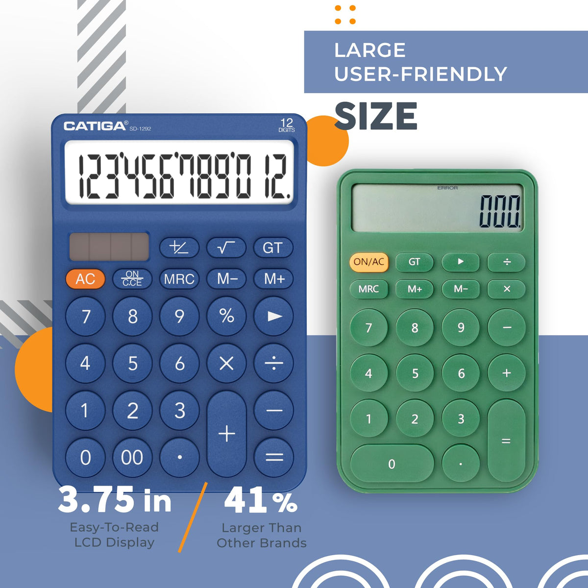 Calculadora Básica CATIGA Negra Visualización LCD Grande Energía Solar y Batería para Oficina