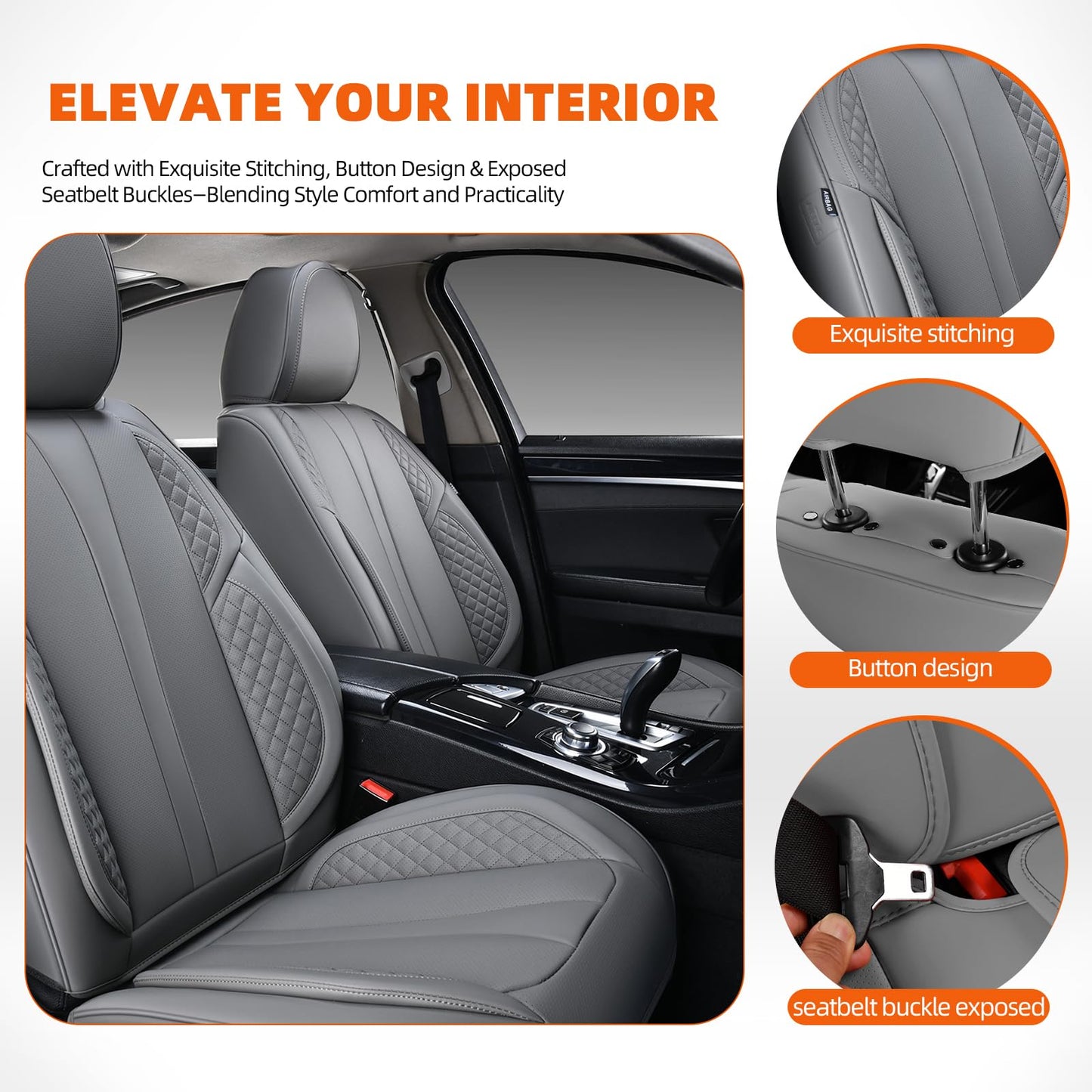 KEYOOG - Juego completo de fundas de asiento de coche de 5 plazas, impermeables y transpirables de cuero Nappa, para asientos delanteros y traseros de automóviles, compatible con airbags, fundas