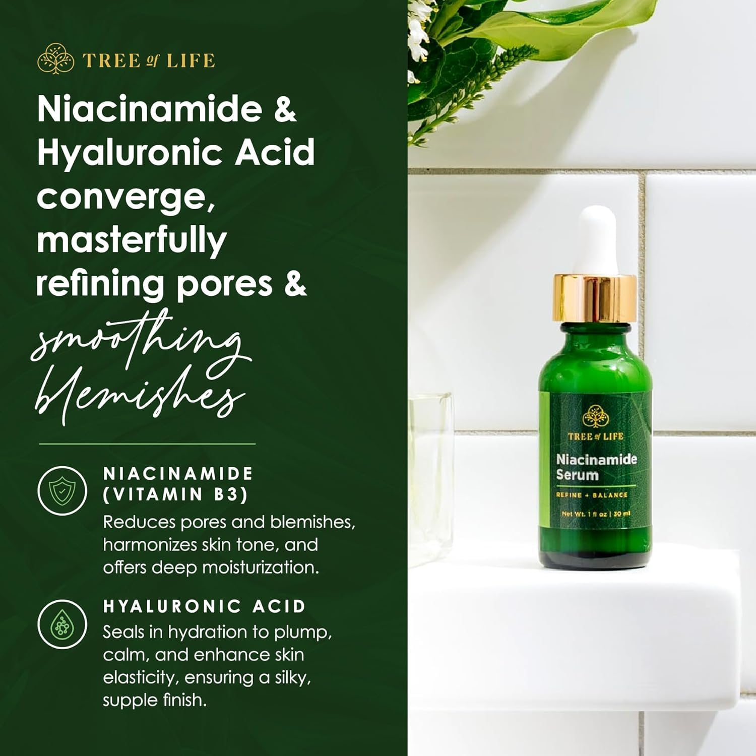 TREE OF LIFE BEAUTY Niacinamide Serum 60 ml - Apariencia de poros - Hidratación profunda - skincare - antioxidantes - Hecho en USA