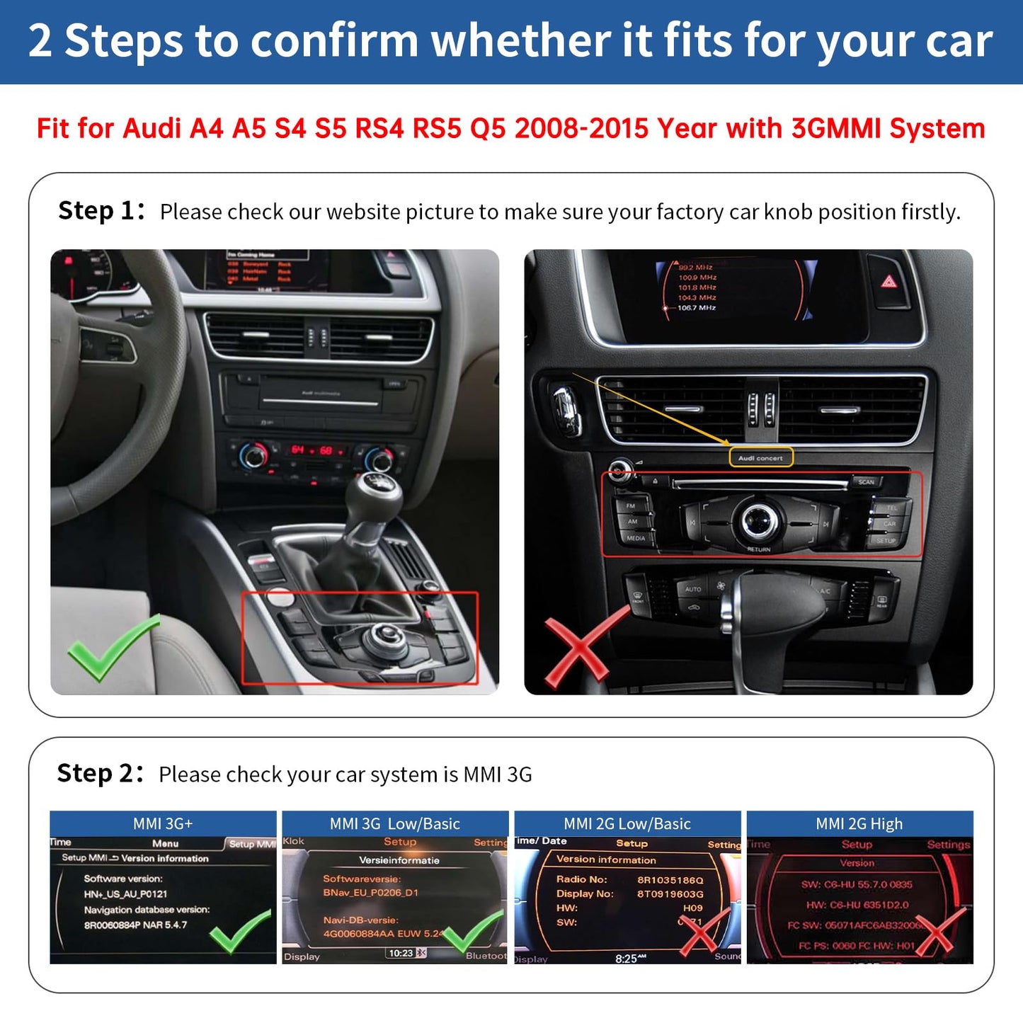 Road Top CarPlay Retrofit Kit para Audi A4 A5 S4 S5 RS4 RS5 Q5 con 3G MMI