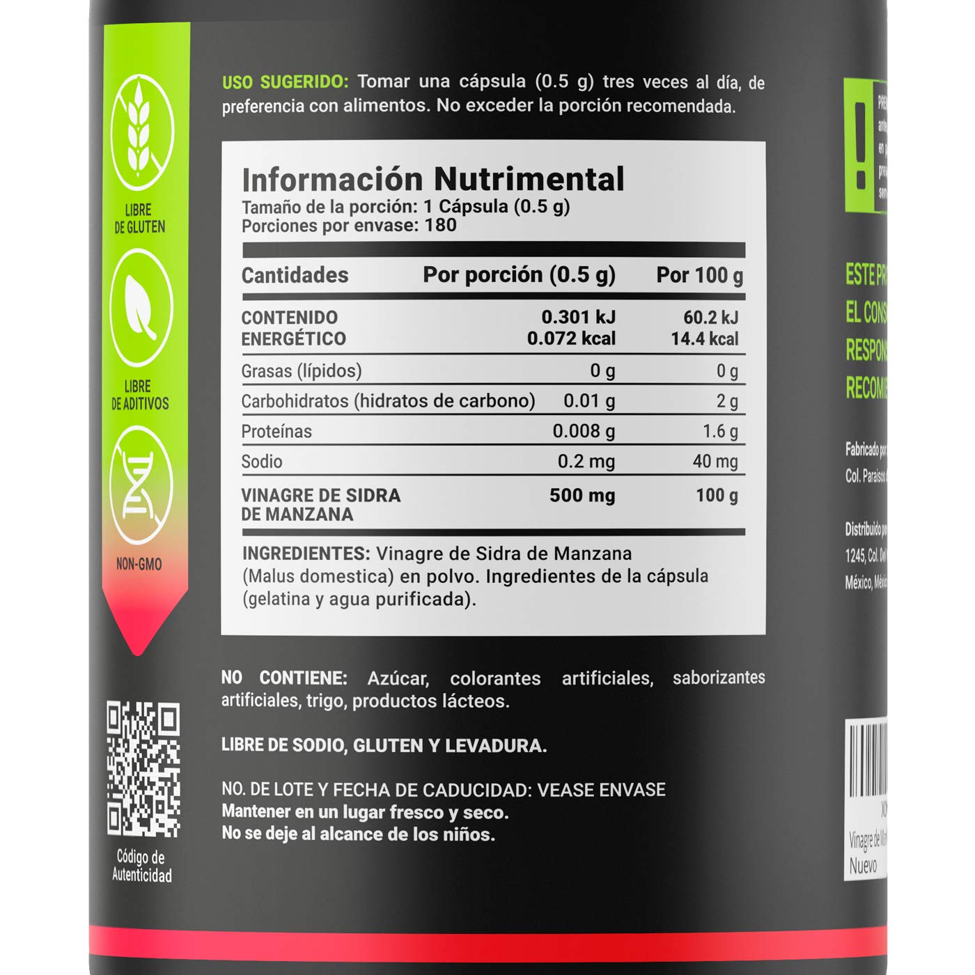 Vinagre de Sidra de Manzana B Life Ingredientes Naturales