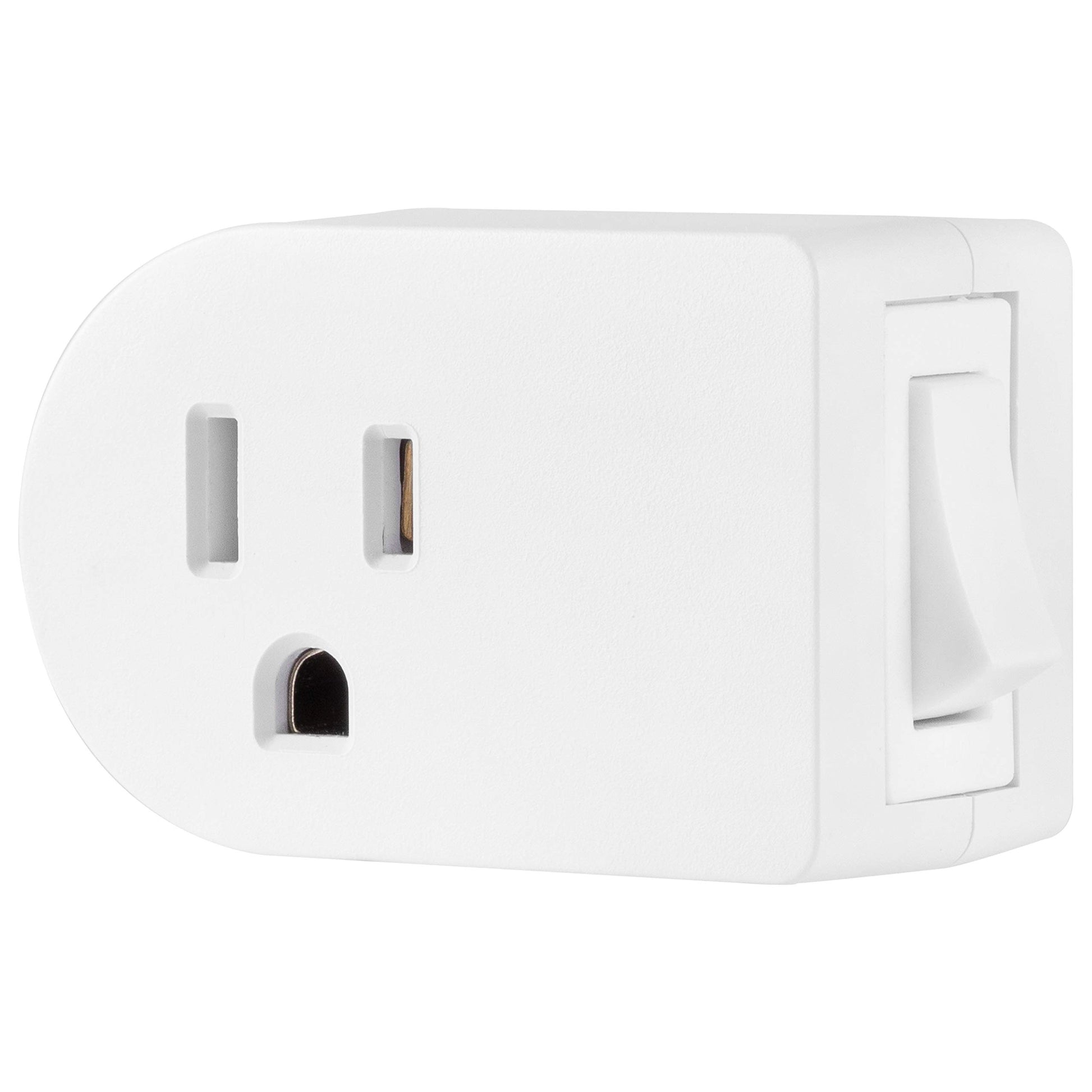 Interruptor de encendido/apagado de tierra Cordinate, 3 clavijas, adaptador de enchufe, ideal para luces interiores y electrodomésticos pequeños, blanco, 49968, 1 paquete
