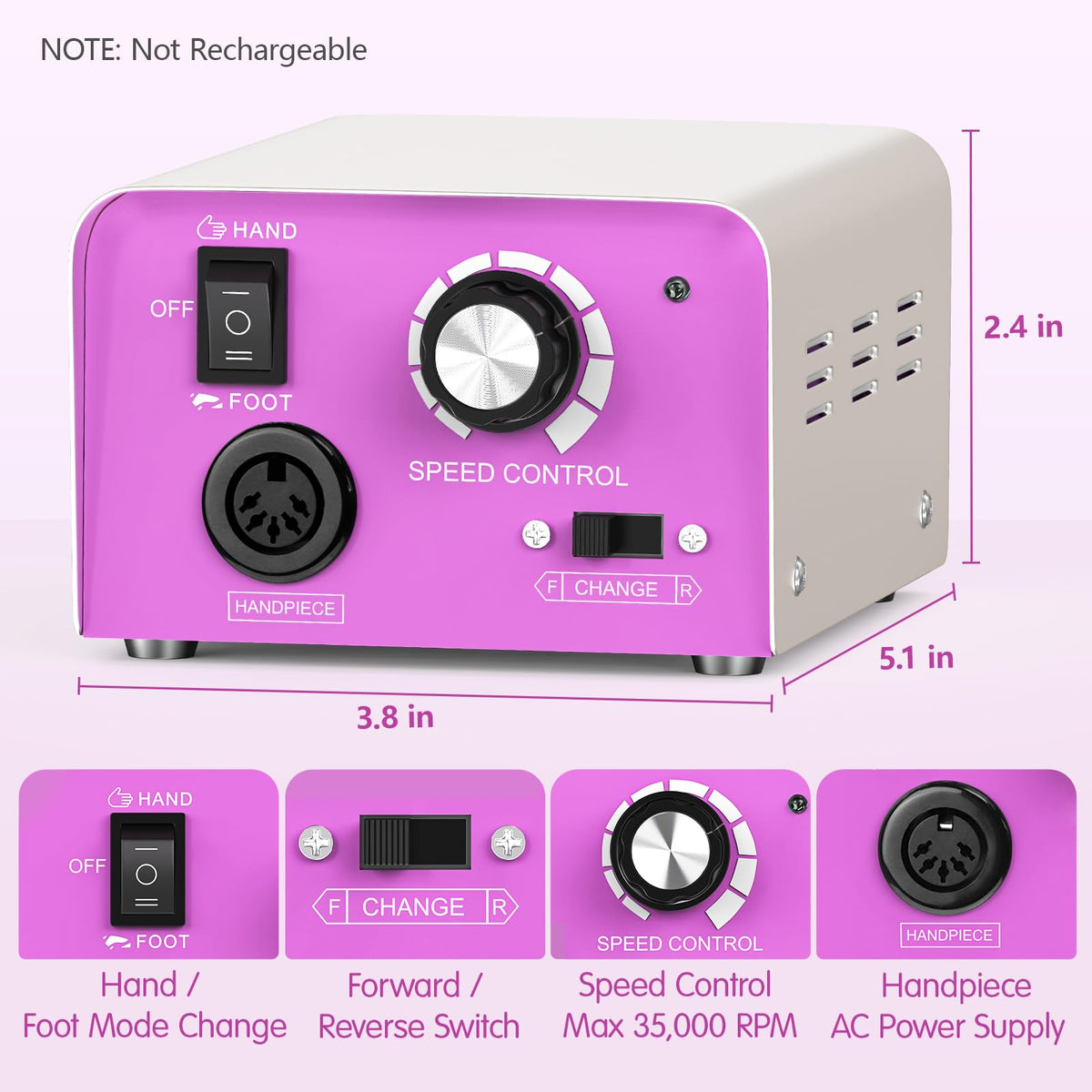 Taladro Eléctrico Subay Rosa Profesional para Uñas Acrílicas