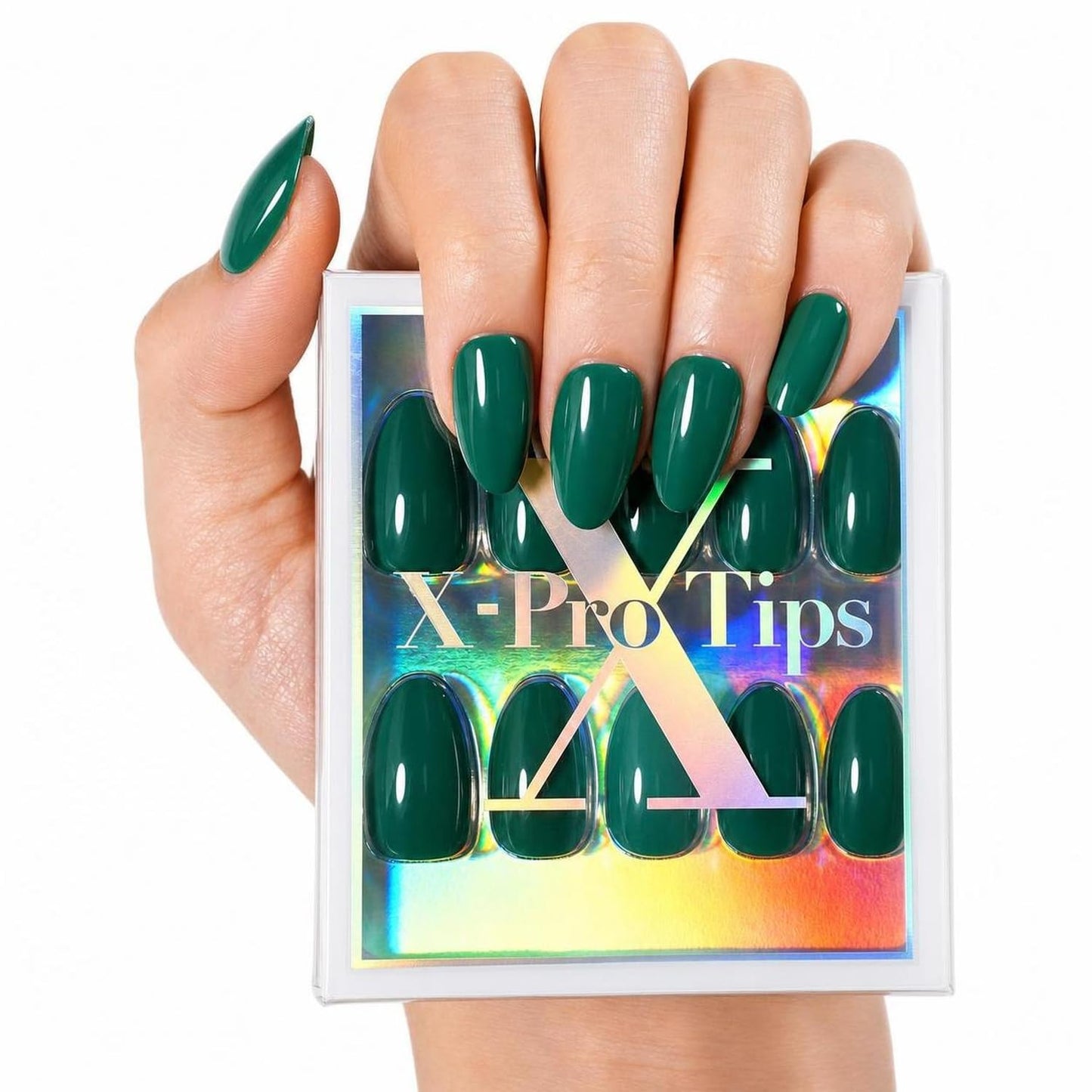 SXC Uñas postizas de la marca Cosmetics | Serie X1, almendra corta (026 Esmalte Esmeralda)