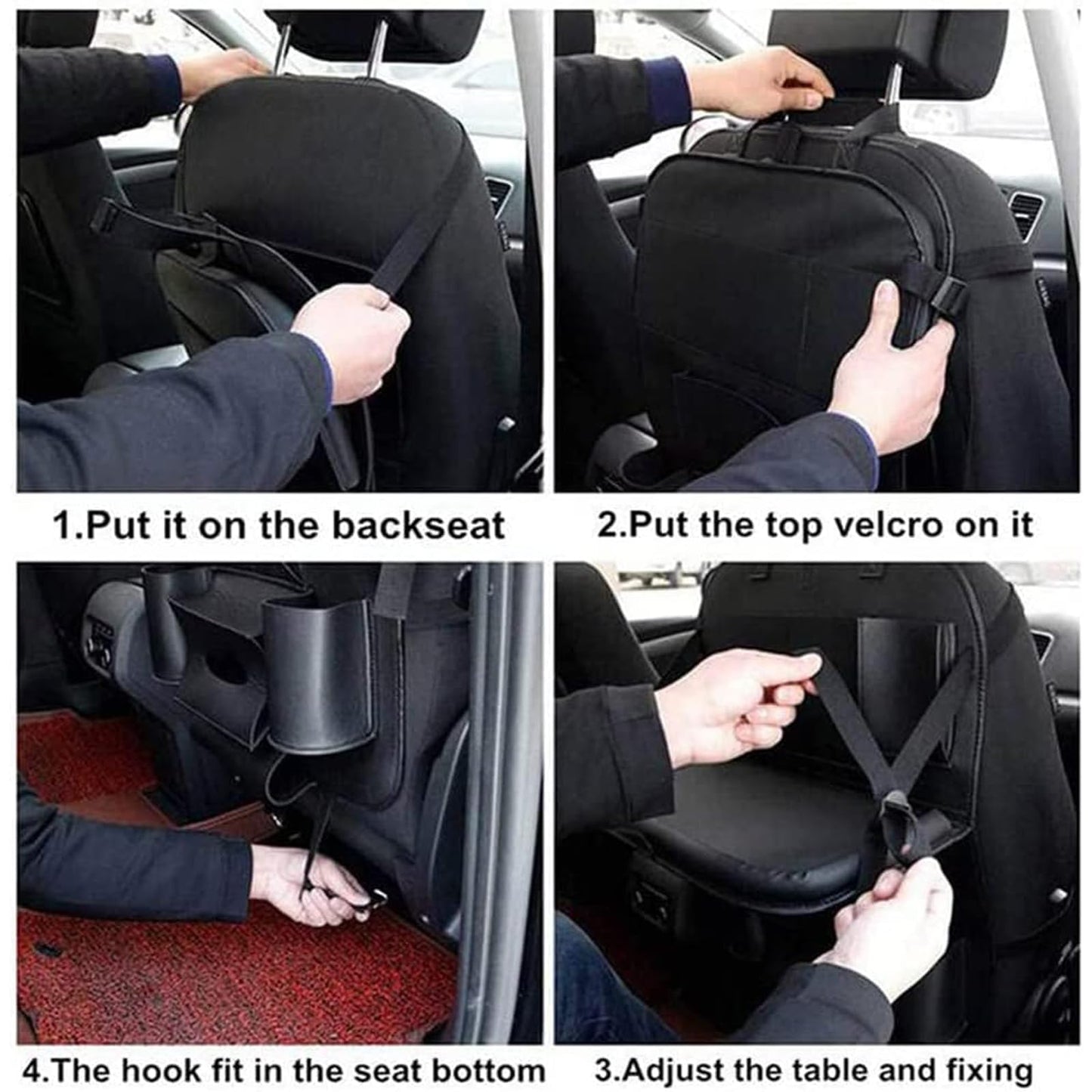 Organizador de Asiento Trasero, Piel Sintética Protectores de Respaldo Asiento para Auto con 7 Compartimentos, Comedor Mesa Plegable con Soporte, Espacio para Tableta (Marrón)