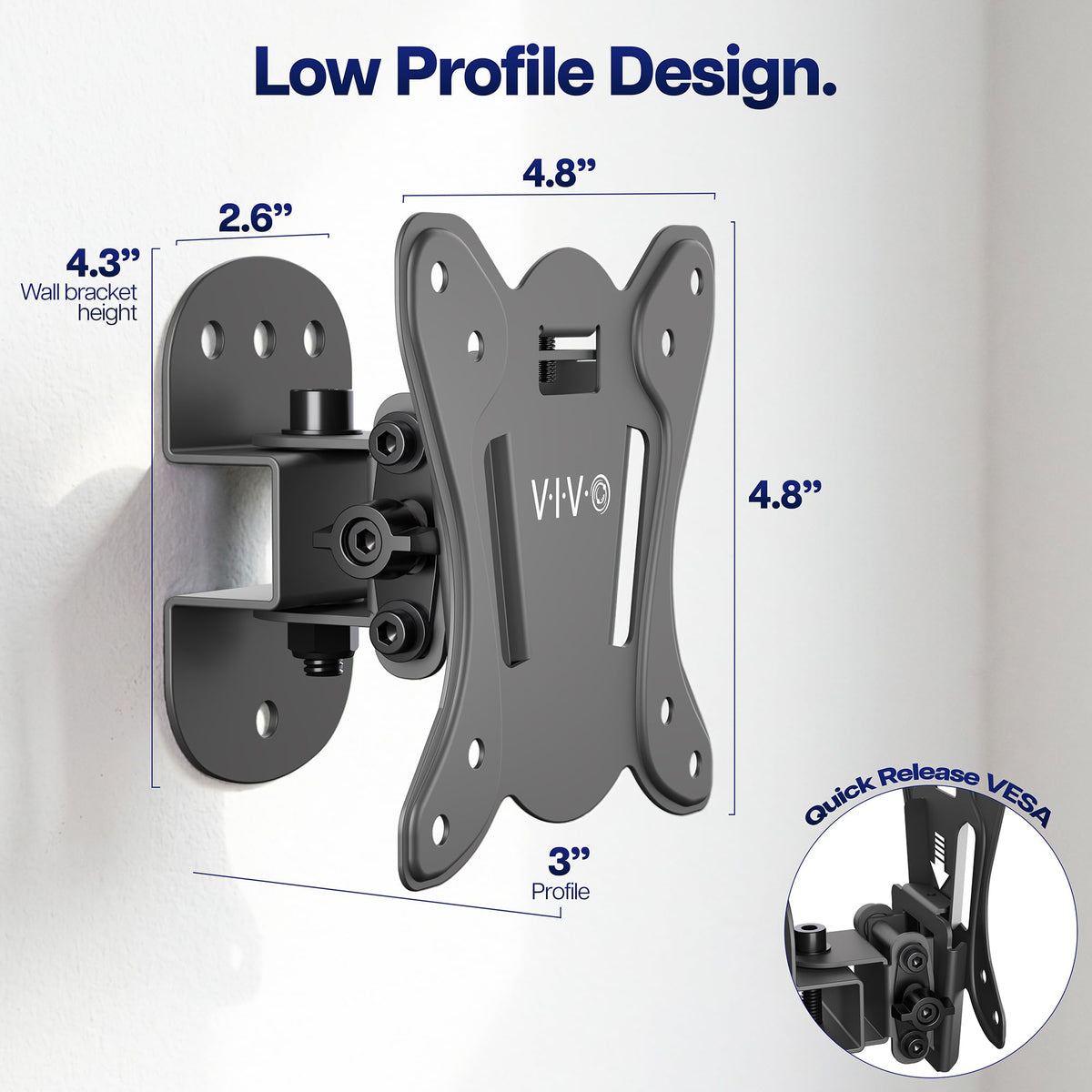 Soporte de Pared para TV VIVO Negro con Inclinación y Giratoria, Perfil Bajo para Pantallas de 13 a 32 Pulgadas