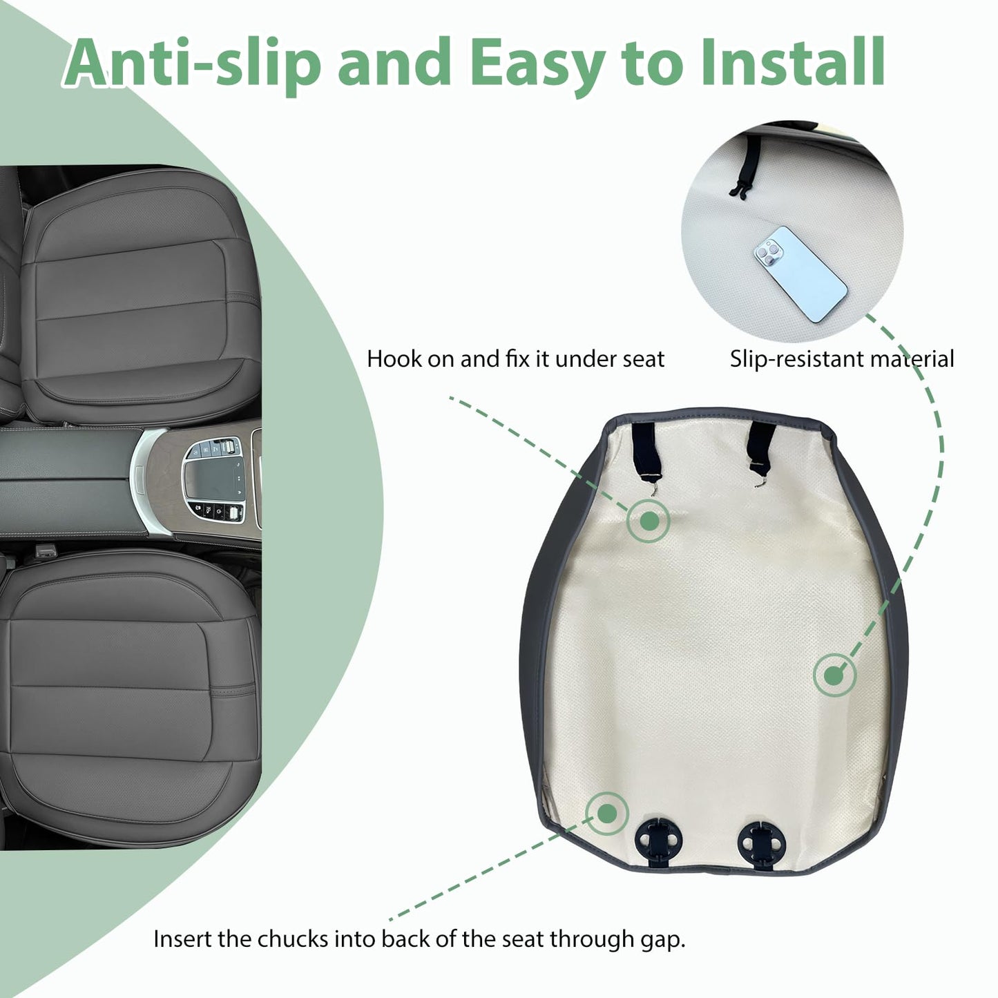 HOMOSTARRY 2 piezas de fundas de cuero para asiento delantero de coche, solo parte inferior, acolchado antideslizante, funda de cojín de asiento con función de almacenamiento, ajuste universal para la