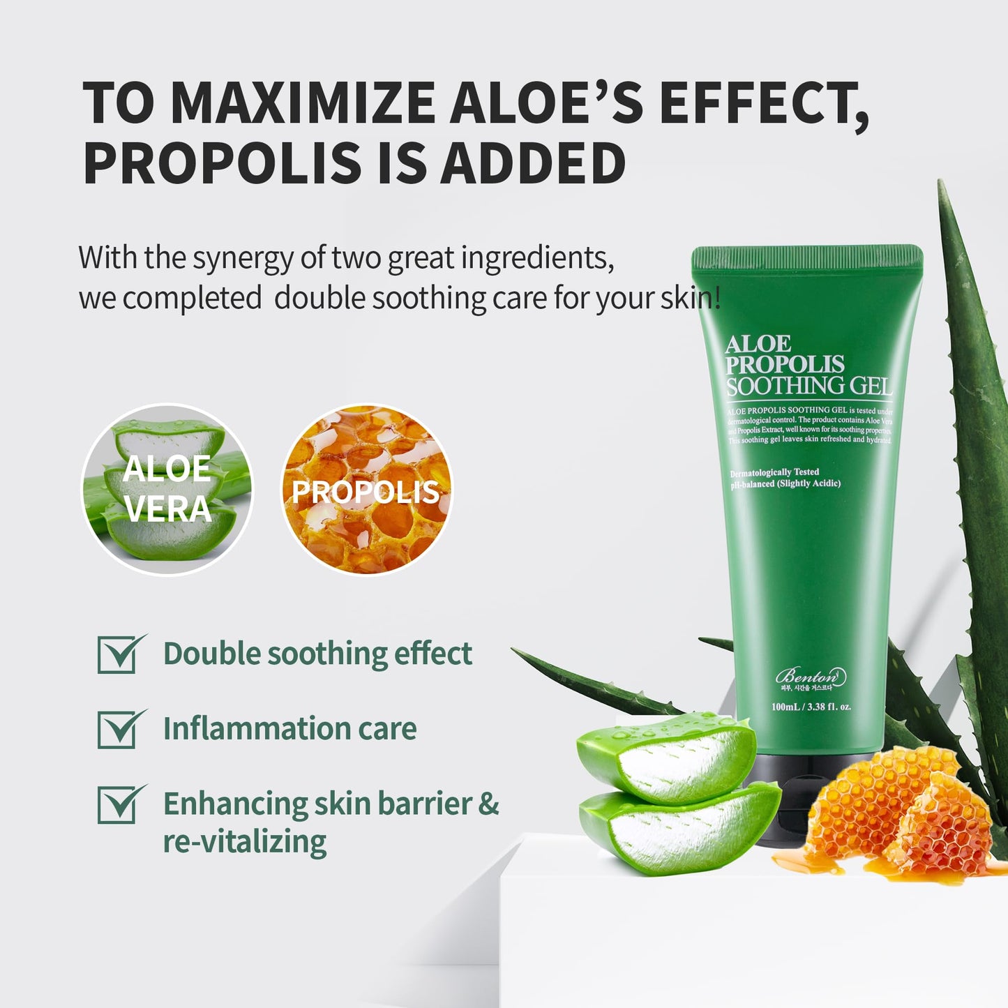 Gel calmante de Aloe y Propóleo para piel sensible de BENTON.