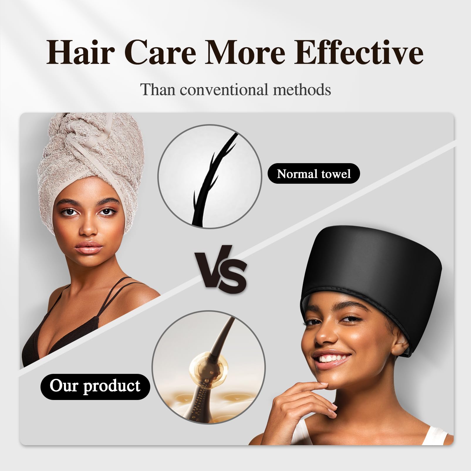 Tapón de Calor Eléctrico para el Cabello Afro Negro con Acondicionador Profundo y 2 Modos de Temperatura