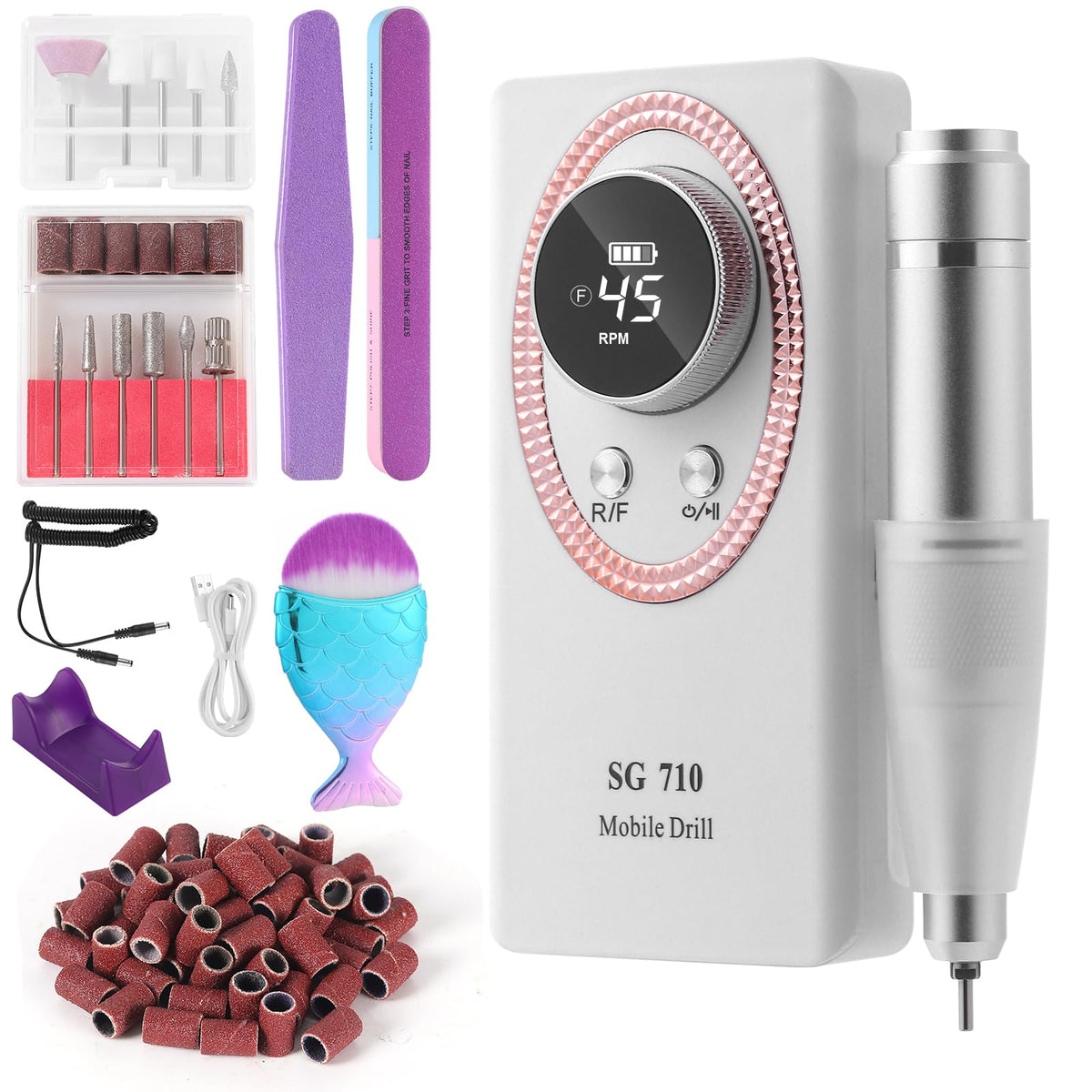 Taladro de Uñas Eléctrico ABZXT Recargable Portátil 45000 RPM para Bricolaje
