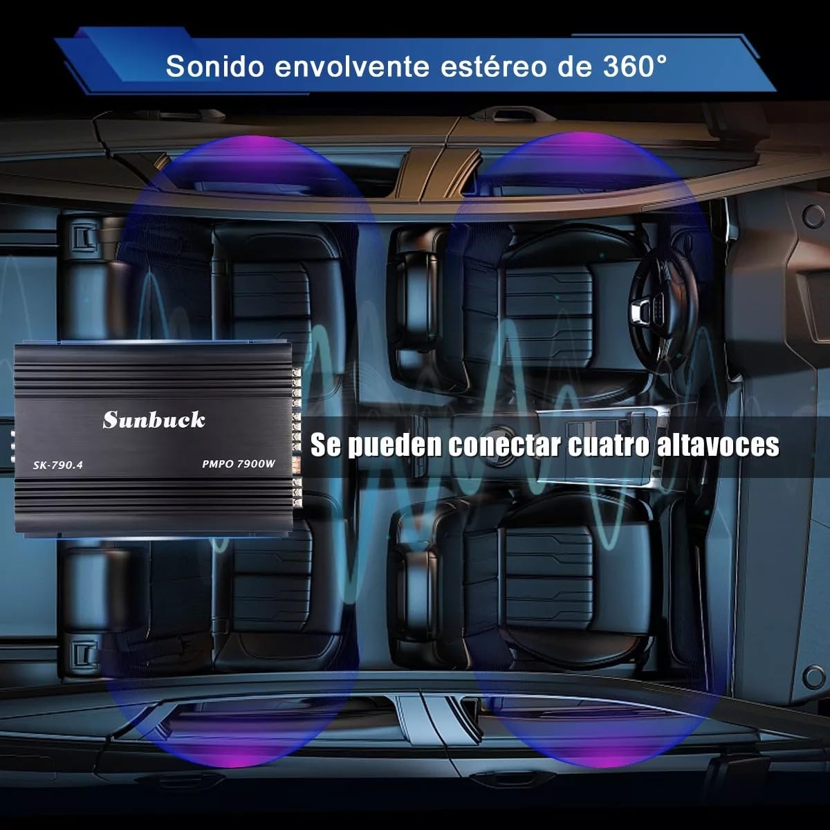 Amplificador de Audio para Auto SK790 2 Ohm 120W x 4 Canales Clase A/B para Coche y Motocicleta