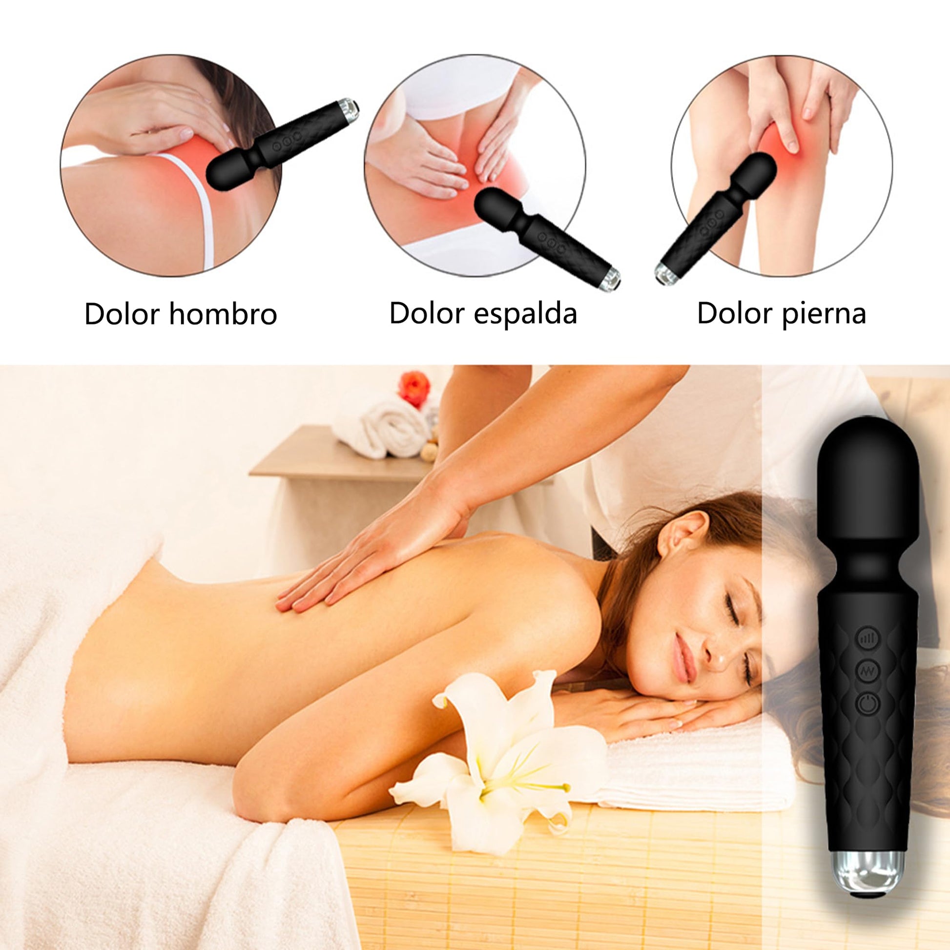 Vibradorador de Silicona Inalámbrico Masajeador Negro con 20 Modos y 8 Velocidades para Mujer