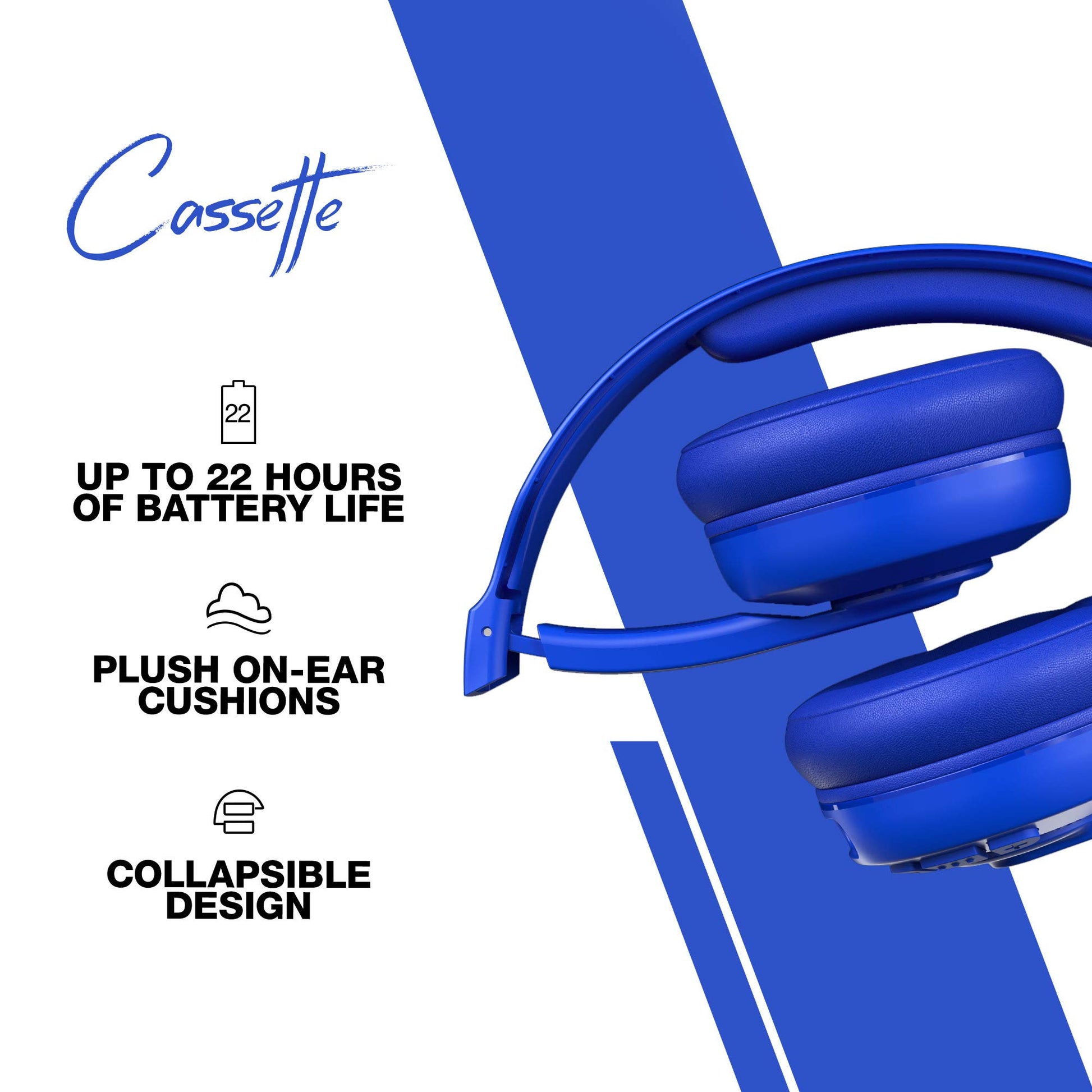 Audífonos Skullcandy Cassette On-Ear Inalámbricos, 22 Horas de Batería, Micrófono, Compatibles con iPhone, Android y Dispositivos Bluetooth, Azul