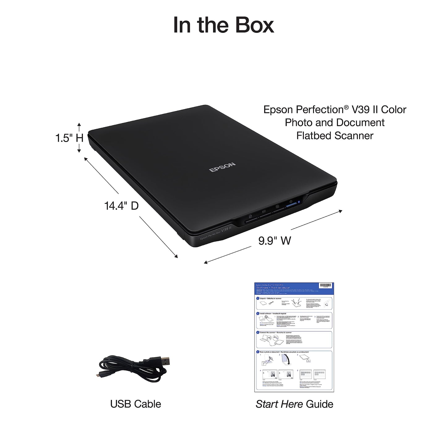 Escáner Plano Epson Perfection V39 II a Color Resolución 4800 PPP Tapa Extraíble Alta para Escaneo a la Nube USB
