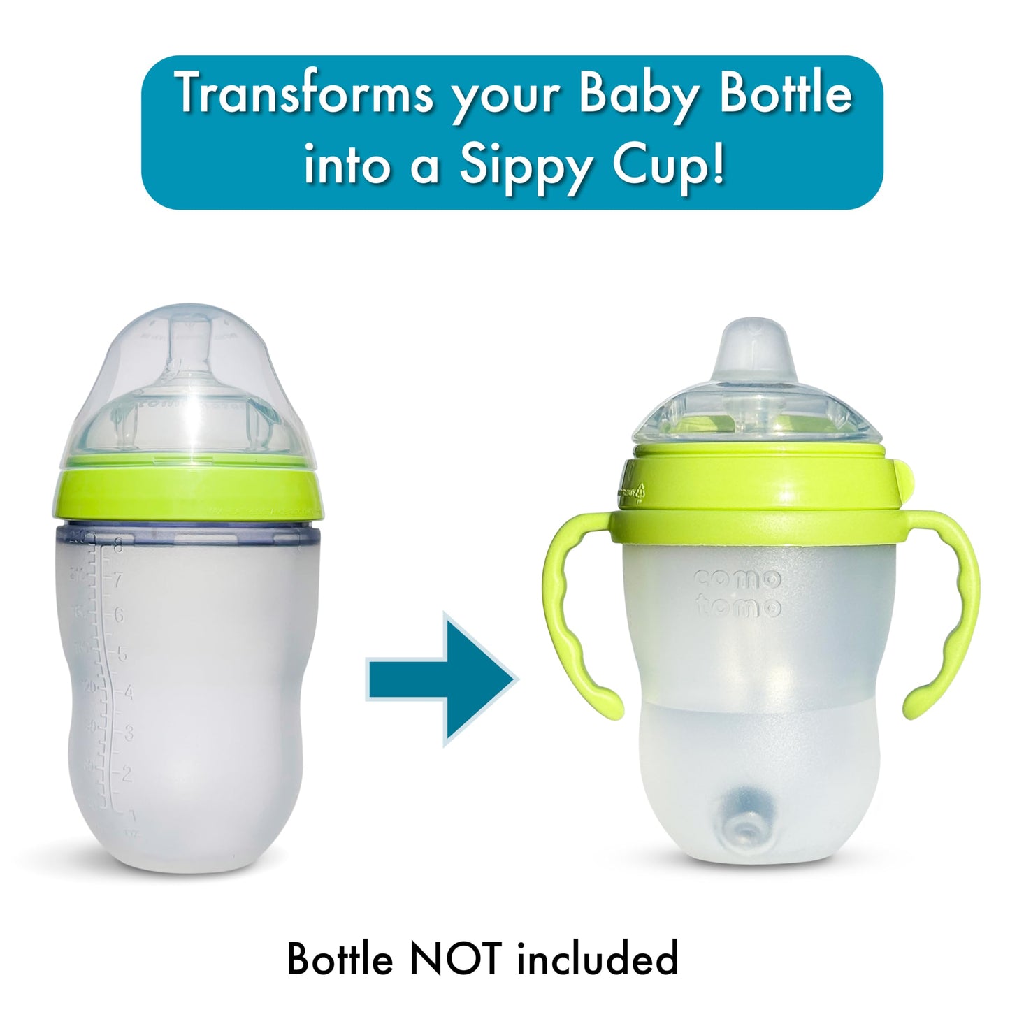 Kit de conversión de vaso para bebés para biberones Comotomo 2 unidades, tetinas de boquilla de silicona de grado alimenticio, pajita pesada enteramente de silicona, asas de botella, cepillo de