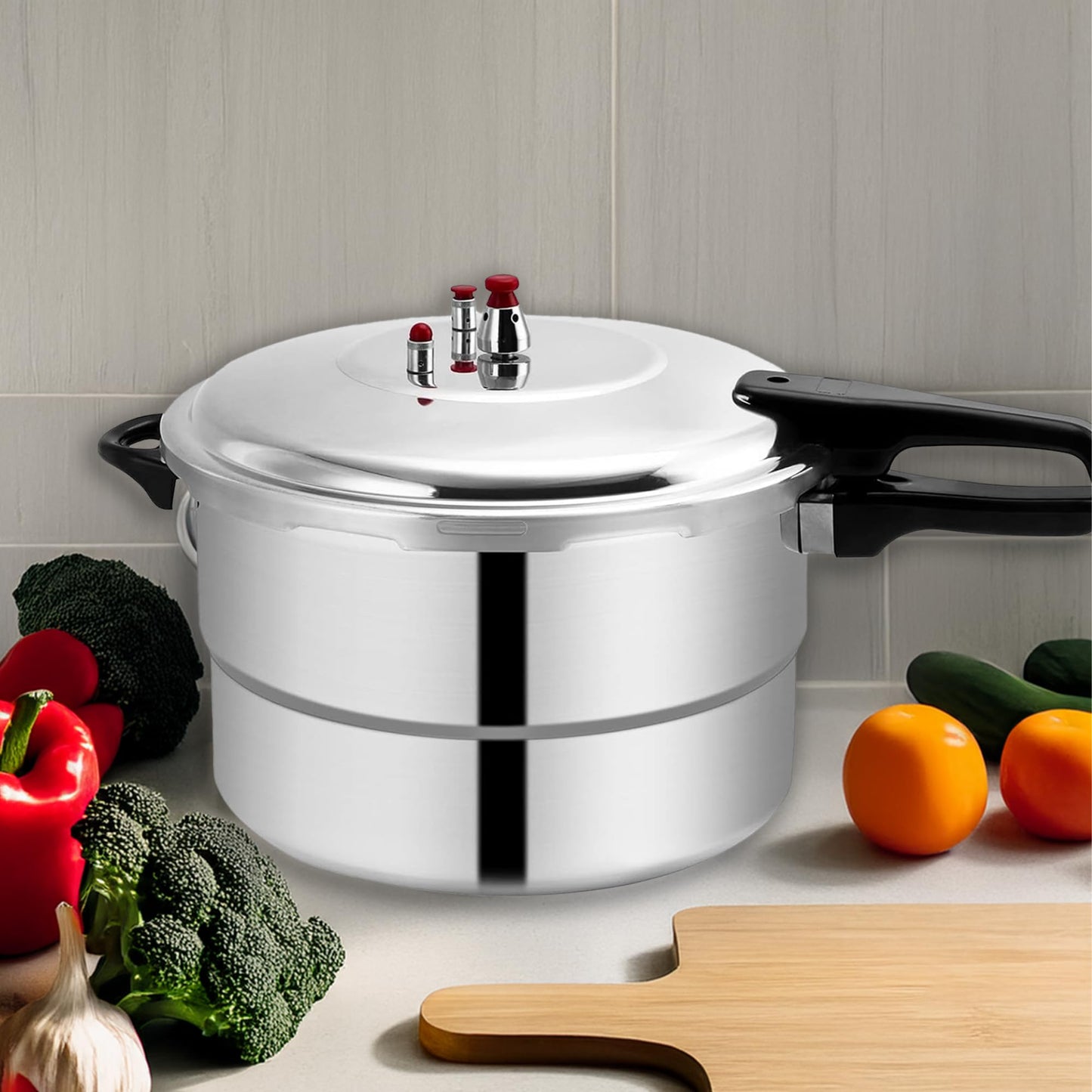 Bee Vibes Olla de Presión Express de Aluminio 9 Litros con 8 Sistemas de Seguridad y Vaporera Antiadherente Ideal para Cocinar Sopas Carnes y Más de Manera Rápida y Segura Compatible con Estufa de Gas