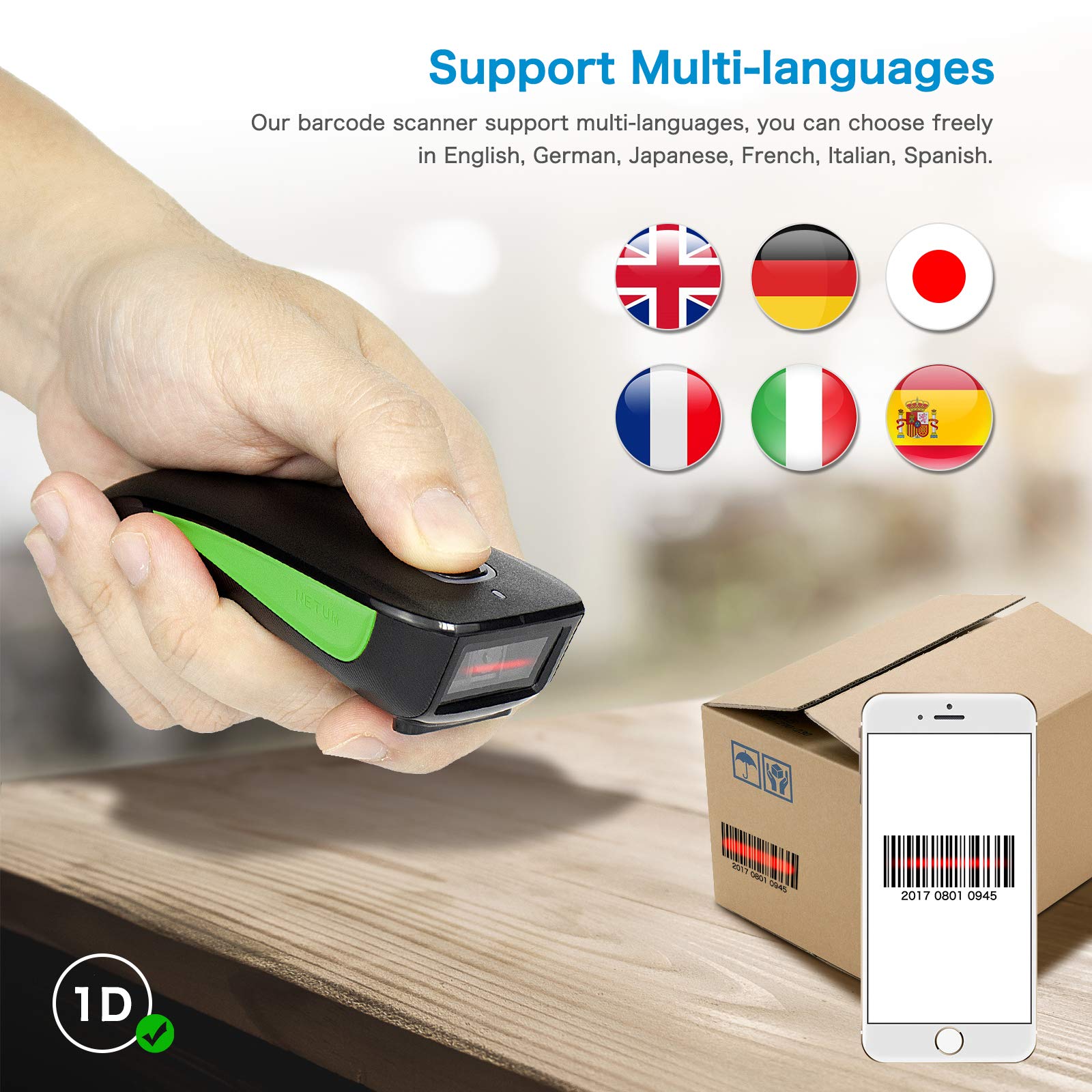 NETUM - Mini escáner de código de barras 1D con Bluetooth, 3 en 1, portátil, automático, USB, inalámbrico, CCD, escaneado de código de barras, compatible con escaneado de visualización, para tabletas,