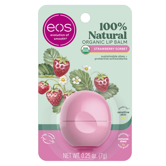 eos Organic Lip Balm Sphere - Strawberry Sorbet | Certified Organic & 100% Natural | 0.25 oz.