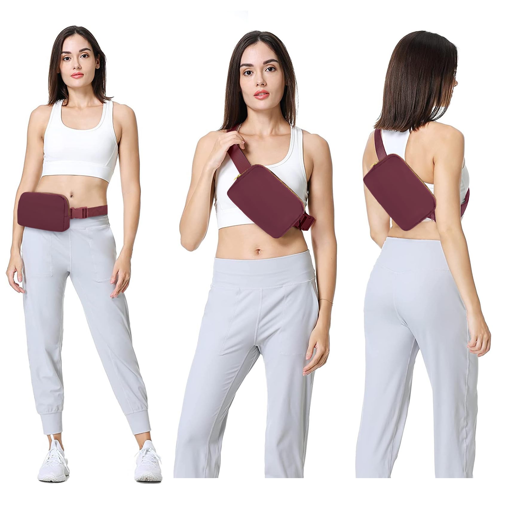 Riñonera Deportiva Vorolo Rojo Vino Correa Ajustable para Mujer y Hombre