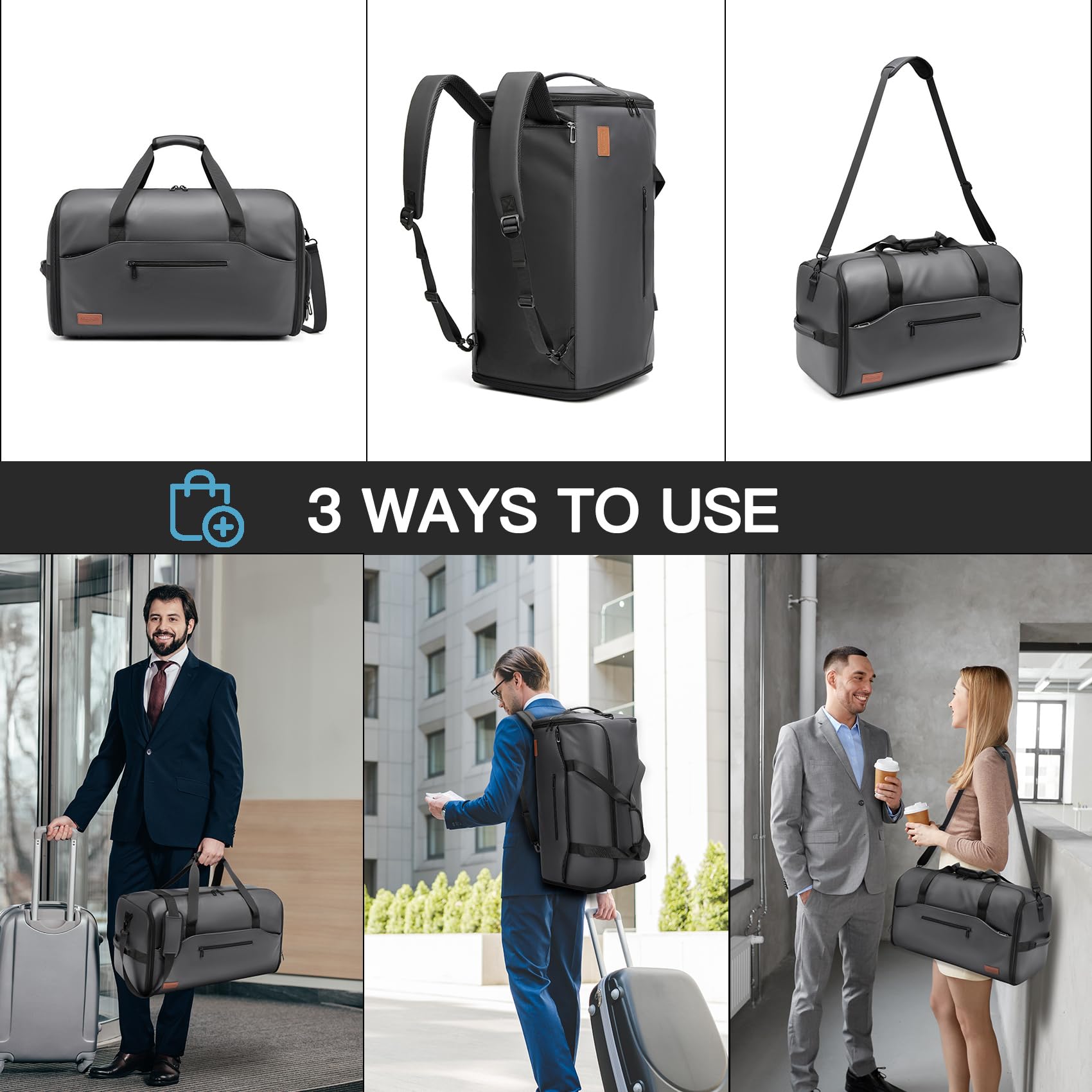 Bolsas de ropa para viajes, bolsas de traje para hombres, viajes, bolsa de ropa con compartimento para zapatos, bolsa de ropa convertible 2 en 1 impermeable con correa para el hombro,Moda y negocios