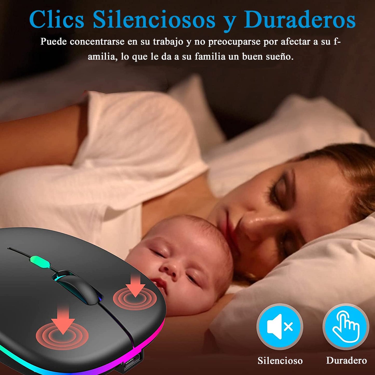 LED Mouse Inalámbrico Recargable, Fotgear Ratón Wireless 2.4G Ergonómico Wireless Ratón óptico Silencioso Click, con Receptor USB Adaptador, Ideal para Ordenadores Portátiles, Dispositivo Inteligentes