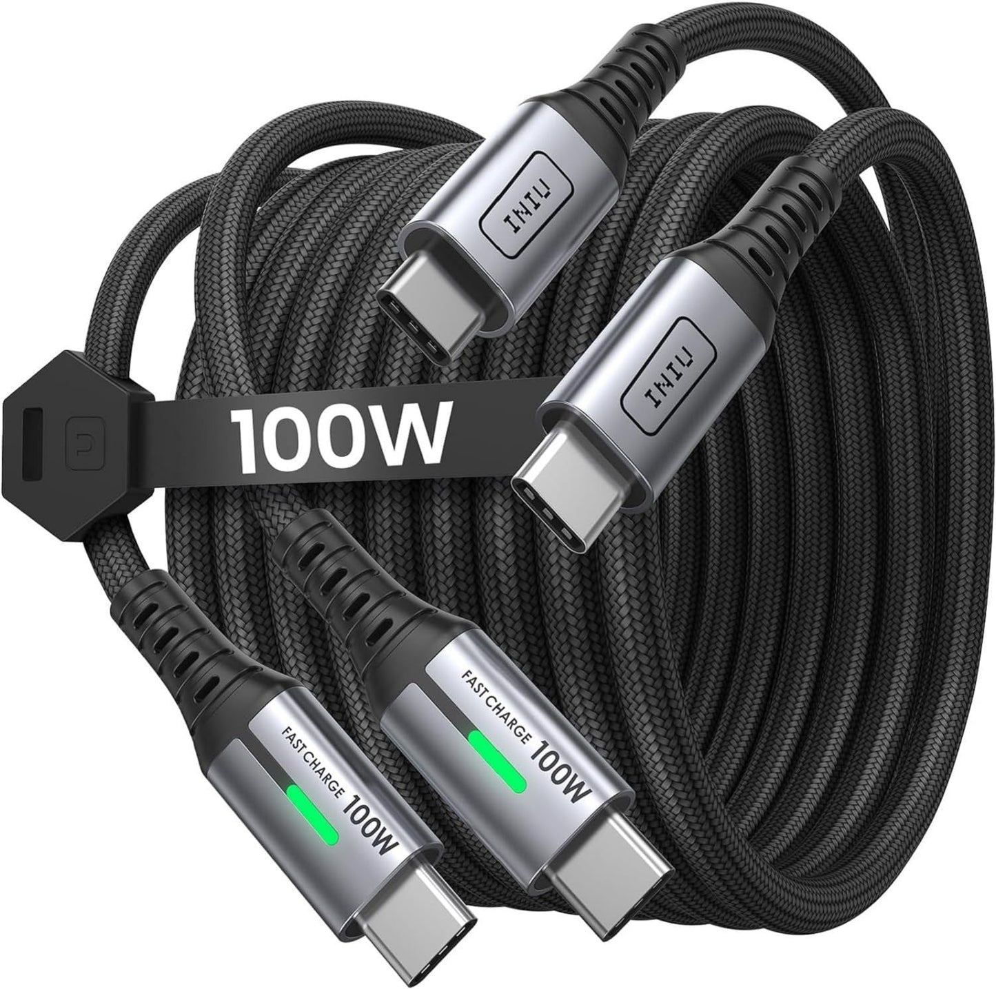 INIU Cable USB C a USB C, 100W [2m+2m] Cable USB C Carga Rapida PD QC 4.0 Cable Tipo C Nylon para iPhone 16 15 MacBook Pro 2020 Samsung S23 Ultra iPad Air Google Pixel Xiaomi Huawei Steam Deck