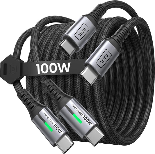 INIU Cable USB C a USB C, 100W [2m+2m] Cable USB C Carga Rapida PD QC 4.0 Cable Tipo C Nylon para iPhone 16 15 MacBook Pro 2020 Samsung S23 Ultra iPad Air Google Pixel Xiaomi Huawei Steam Deck