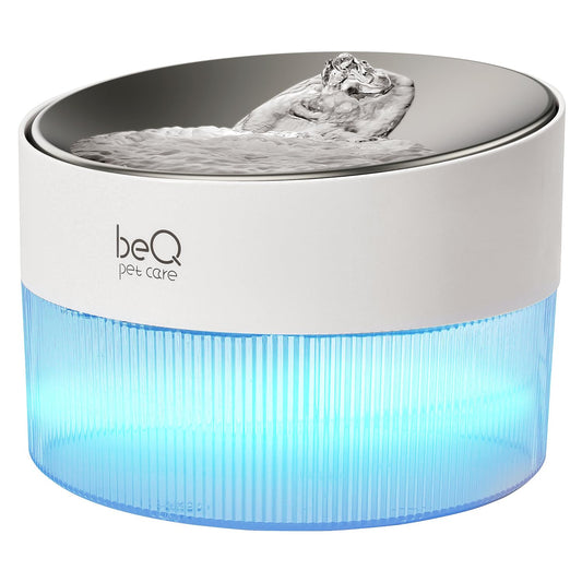 BEQ Fuente de agua automática para gatos, 2.5 l/84 onzas, dispensador de agua para mascotas, de acero inoxidable ultra silencioso, sin BPA, nivel de agua visible, con un filtro de gran tamaño, adecuado para gatos, perros pequeños y otras mascotas