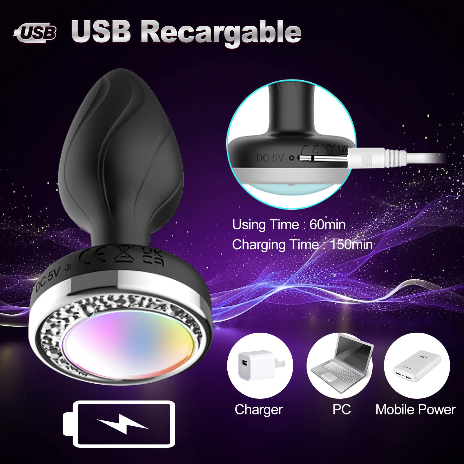 Vibrador Anal Masajeador de Próstata con Control Remoto y 10 Modos de Vibración e Iluminación